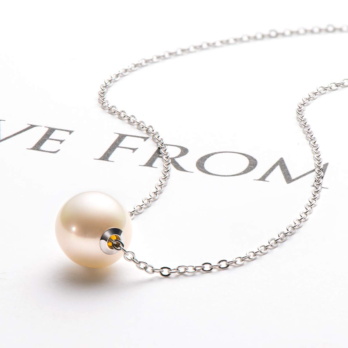18K Gold White Pearl Pendant Necklace - 9.5-10mm Freshwater Cultured Single Pearl Jewelry for Women, Wife, Mom | Valentine's Day, Anniversary, Birthday Gift | Elegant Necklace for Wedding, Party & Special Occasions (White Gold/Yellow Gold)