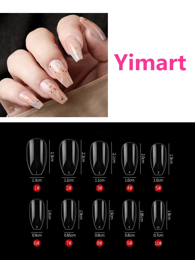 YIMART 500pcs Clear Coffin Fake Nails - Ballerina Acrylic Full Cover Artificial Nail Tips for Salon & DIY Manicure - Long Lasting Ballet Shape False Nails for Party, Wedding & Special Occasions