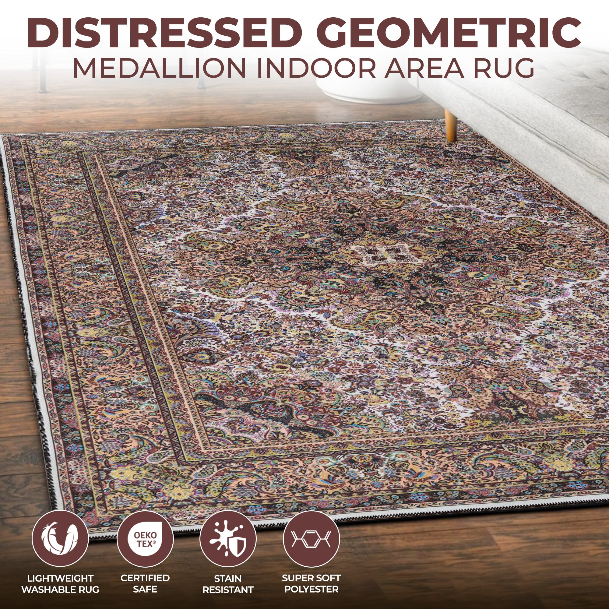 Flamingo Medallion Machine Washable Indoor Area Rug - Non-Slip Soft Living Room Carpet Runner for Bedroom, Hallway & Entryway Decor