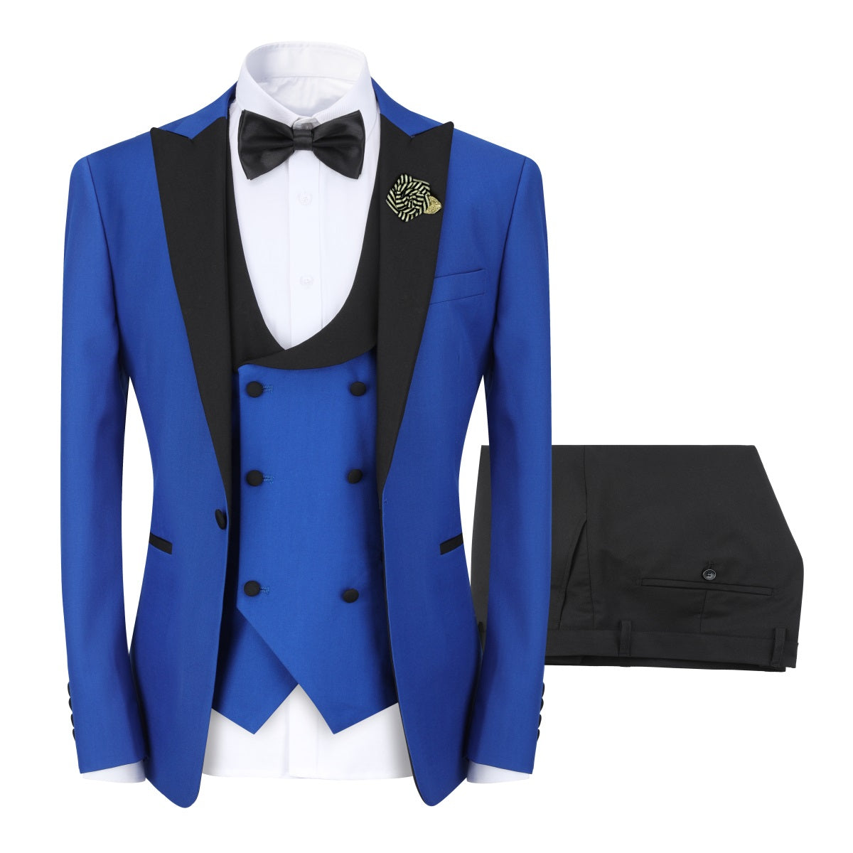 3 Piece Men's Slim Fit One Button Peaked Lapel Tuxedo Suit in Navy Blue | Formal Wedding, Prom & Business Attire