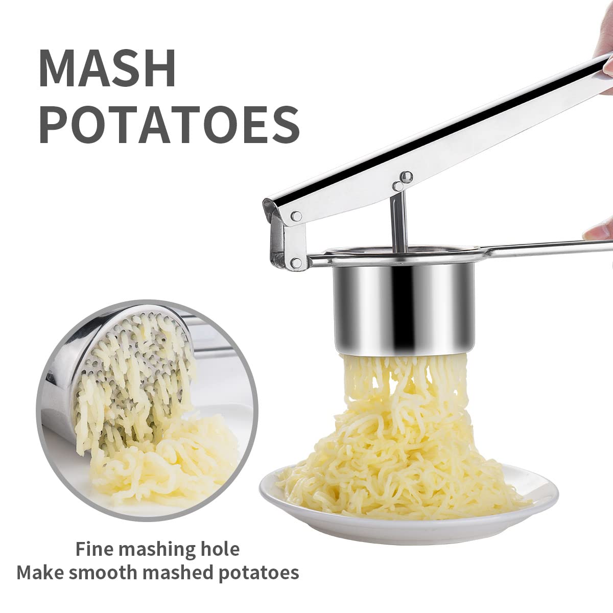 Stainless Steel Potato Masher & Ricer - Heavy Duty Kitchen Tool for Smooth Mashed Potatoes, Cauliflower Rice - Perfect for Thanksgiving, Baby Food & Meal Prep
