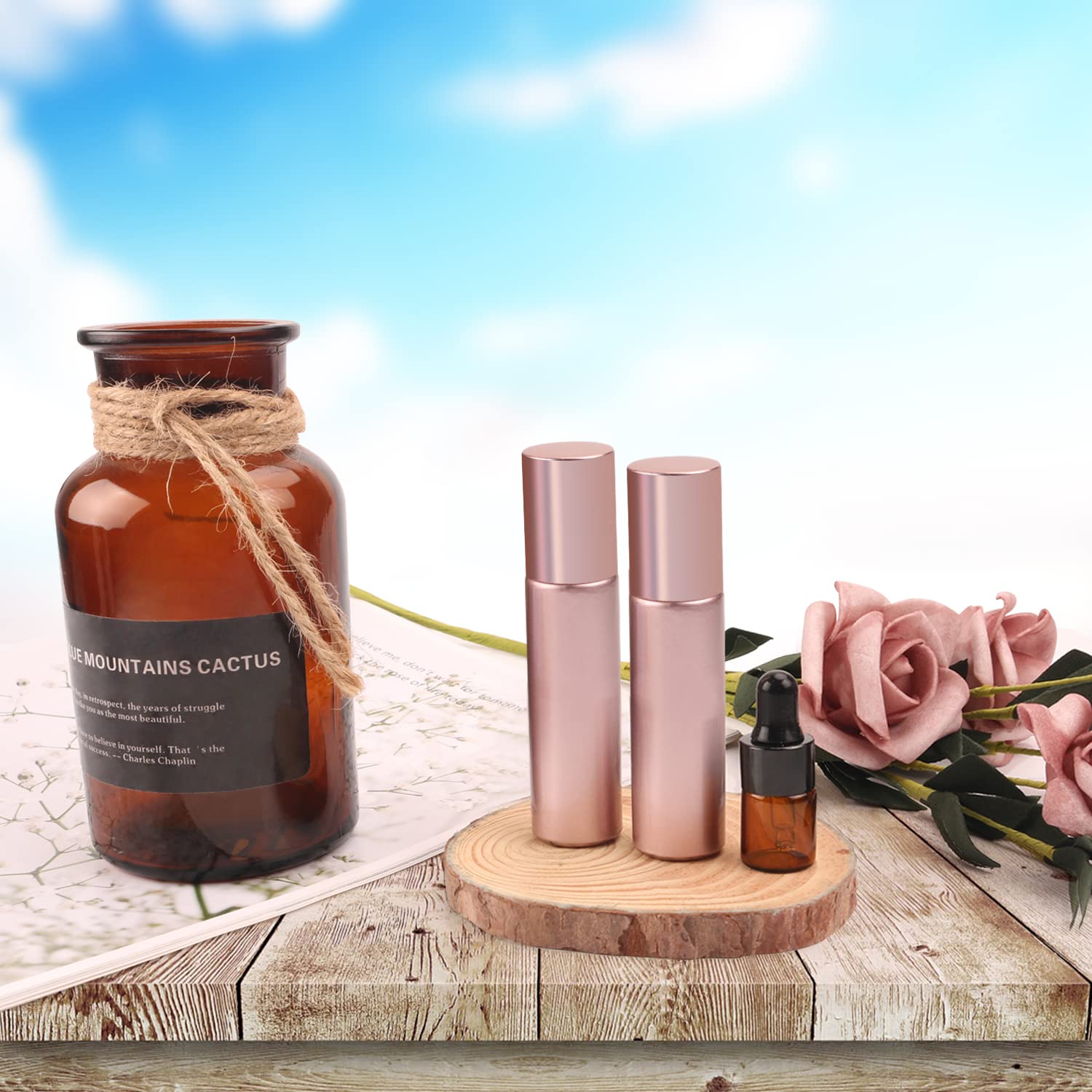 10 Pack 10ml Pink Glass Essential Oil Roller Bottles - Refillable Roll On Bottles with Stainless Steel Roller Ball - Perfect for Aromatherapy, Travel Perfume & DIY Essential Oil Blends
