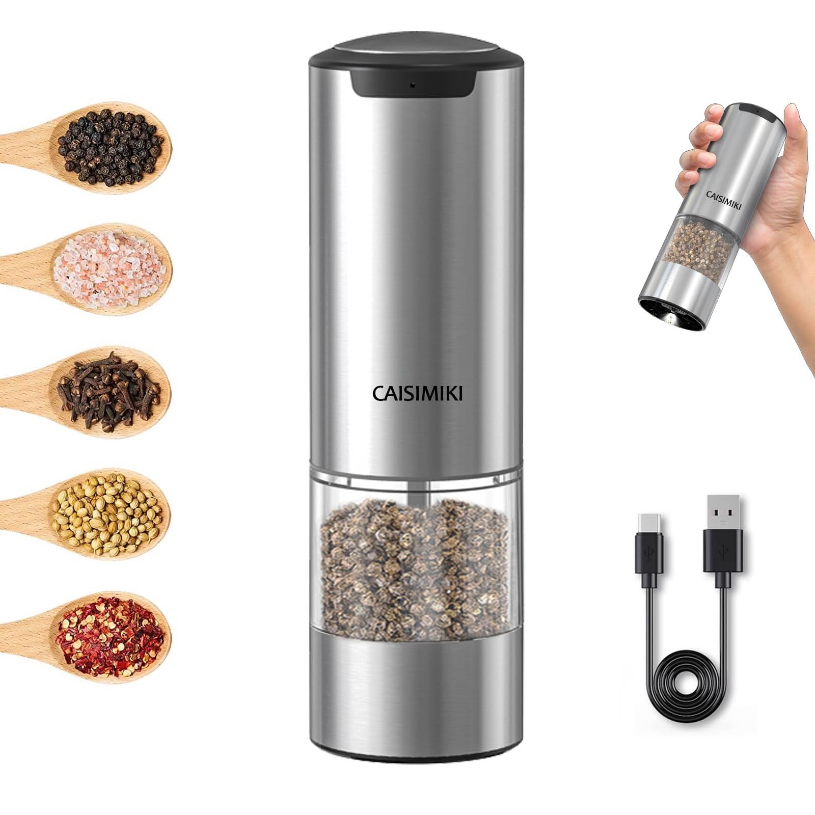 2024 Premium Electric Pepper Grinder & Salt Mill - Rechargeable Stainless Steel Kitchen Gadget with LED Light, Adjustable Coarseness & One-Hand Operation - Perfect for Cooking, Dining & Gourmet Food Preparation