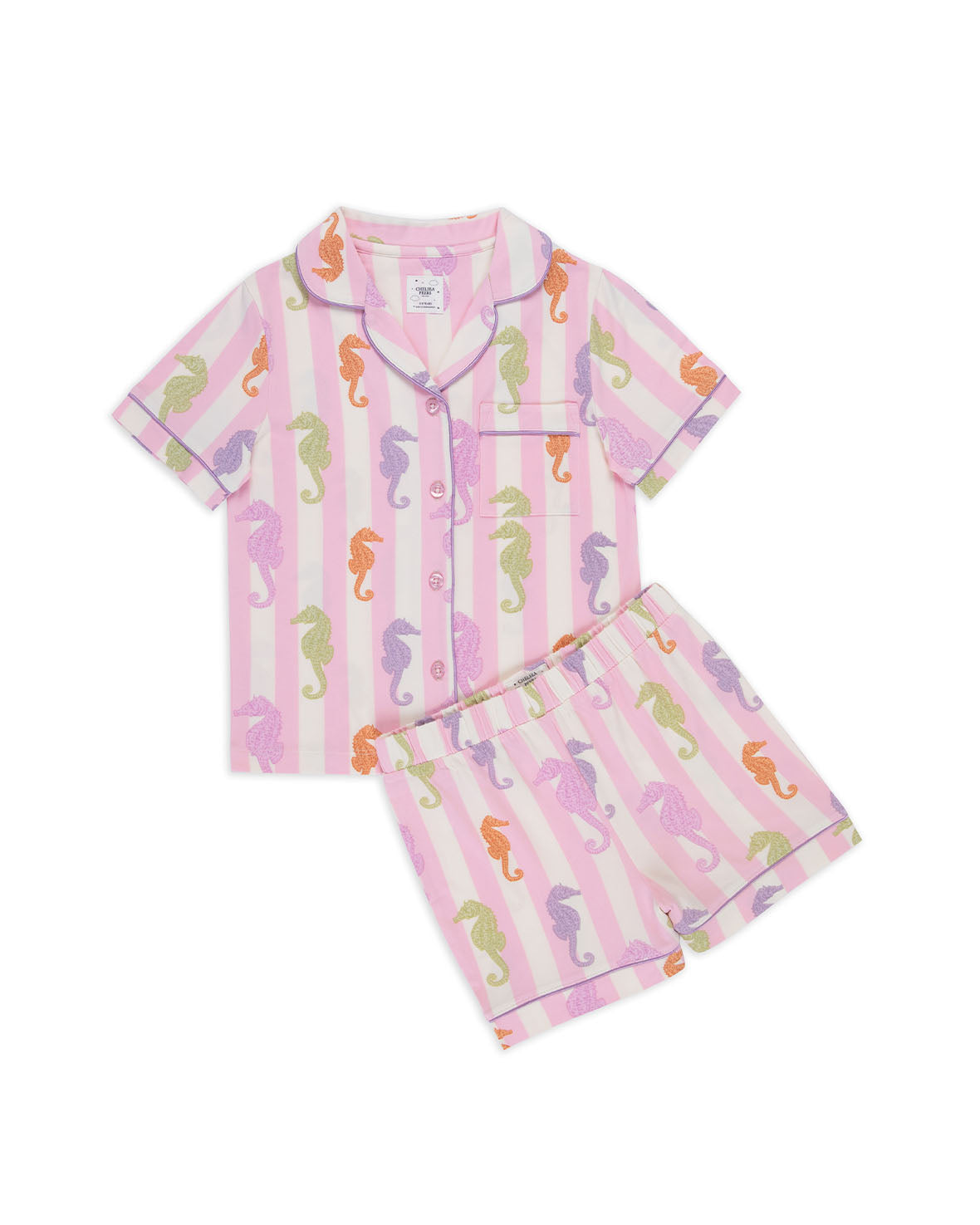 Boys' Seahorse Stripe Print Cotton Short Pajama Set - Soft & Comfortable Sleepwear for Kids - Perfect for Summer Nights & Sleepovers