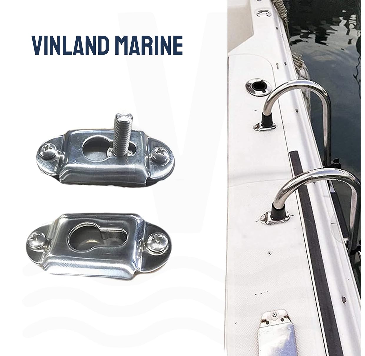 Vinland Marine Flush Mount Boat Ladder Bracket Hardware - Heavy Duty Dock & Pontoon Ladder Mounting Kit - Transom & Gunwale Ladder Replacement Parts for Boats - Perfect for Marine, Fishing & Water Sports Activities