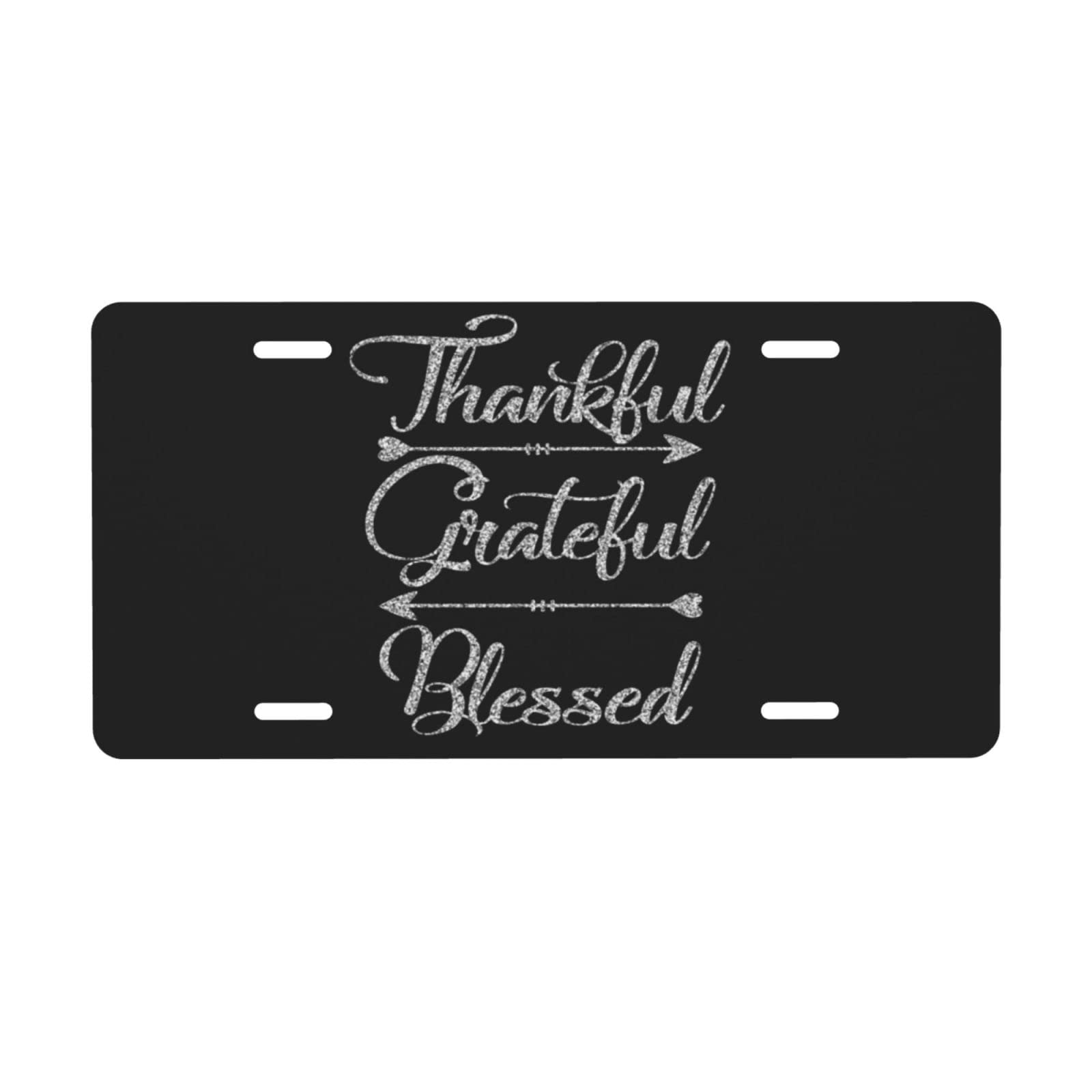 Thankful Grateful Blessed Aluminum License Plate Cover - 6x12 Inch Vanity Car Tag for Men, Women, Boys & Girls - Perfect for Holiday Gifts, Car Decor & Personalization