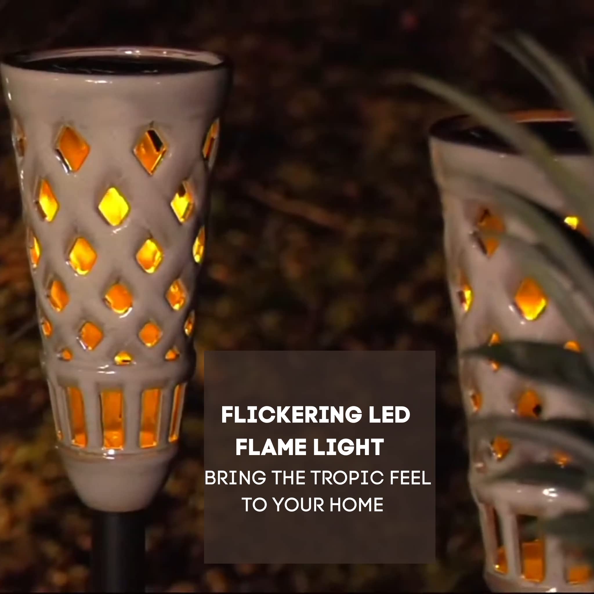 Energizer Ceramic Solar Tiki Torches - 2 Pack LED Solar Outdoor Lights with Flickering Flame Effect, IP65 Waterproof for Garden, Patio, Pathway & Backyard Decor - Solar Powered Landscape Lighting (Blue)