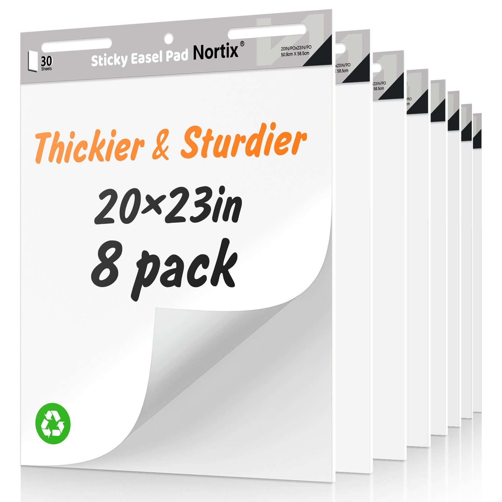 Nortix Self-Stick Easel Pad - 20''x23'' Sticky Anchor Chart Paper for Teachers, 30 Sheets/Pad, 8 Pads - Strong Adhesive & Bleed-Resistant Whiteboard Paper - Perfect for Classroom Presentations, Office Meetings & Brainstorming Sessions
