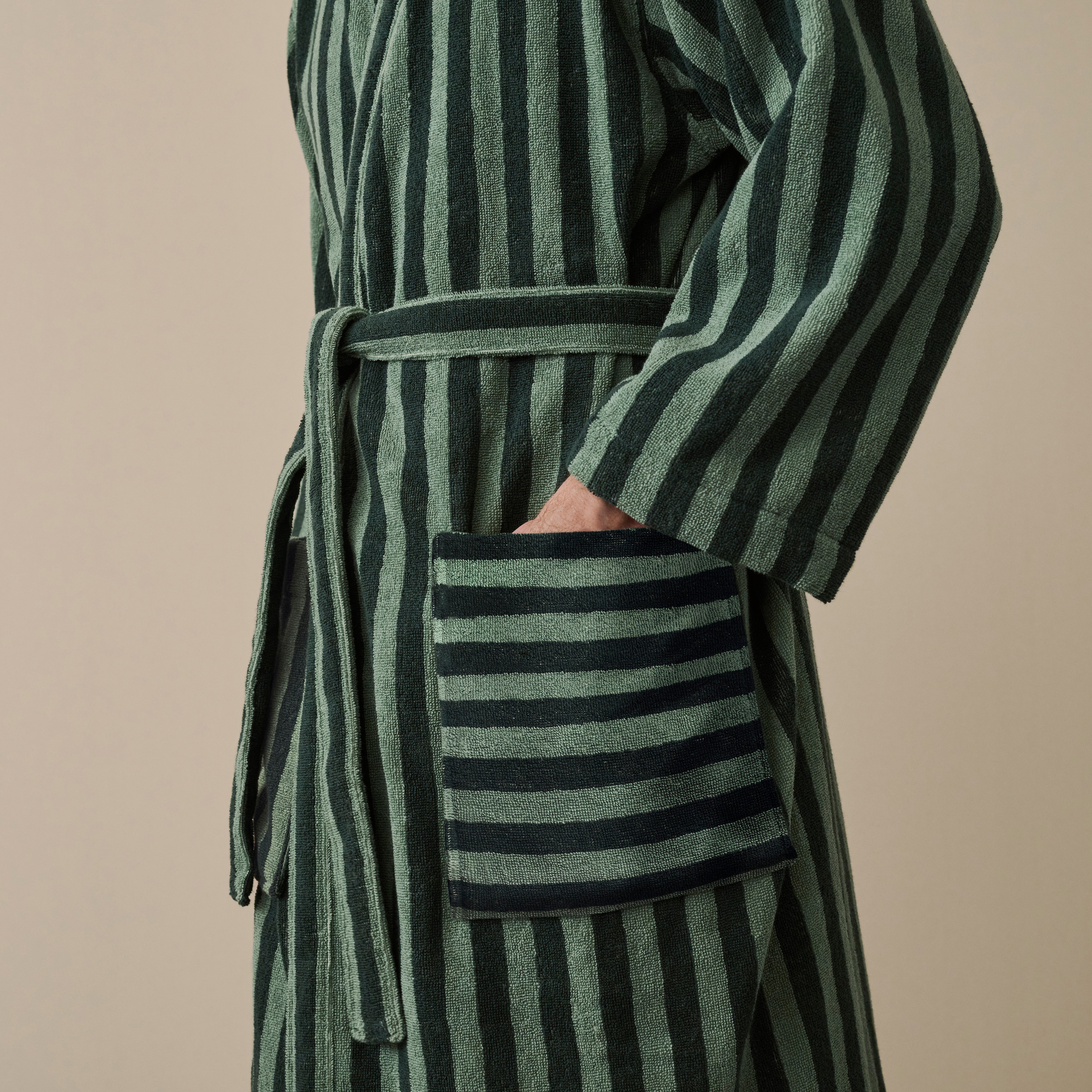 Pine Green Pembroke Stripe Cotton Robe for Women - Soft & Comfortable Bathrobe with Pockets - Perfect for Spa, Lounge & Relaxation at Home