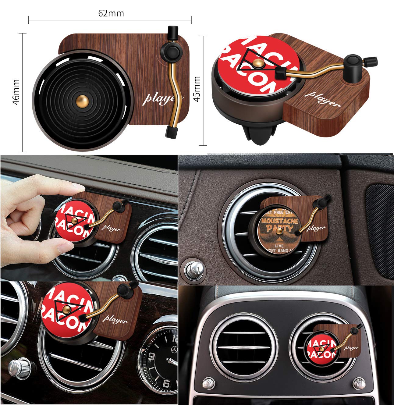 Car Air Freshener Diffuser - Aromatherapy Vent Clip with 3 Refill Pads, Unique Record Player Design for Car Vent Outlet | Perfect for Long Drives & Office Commutes