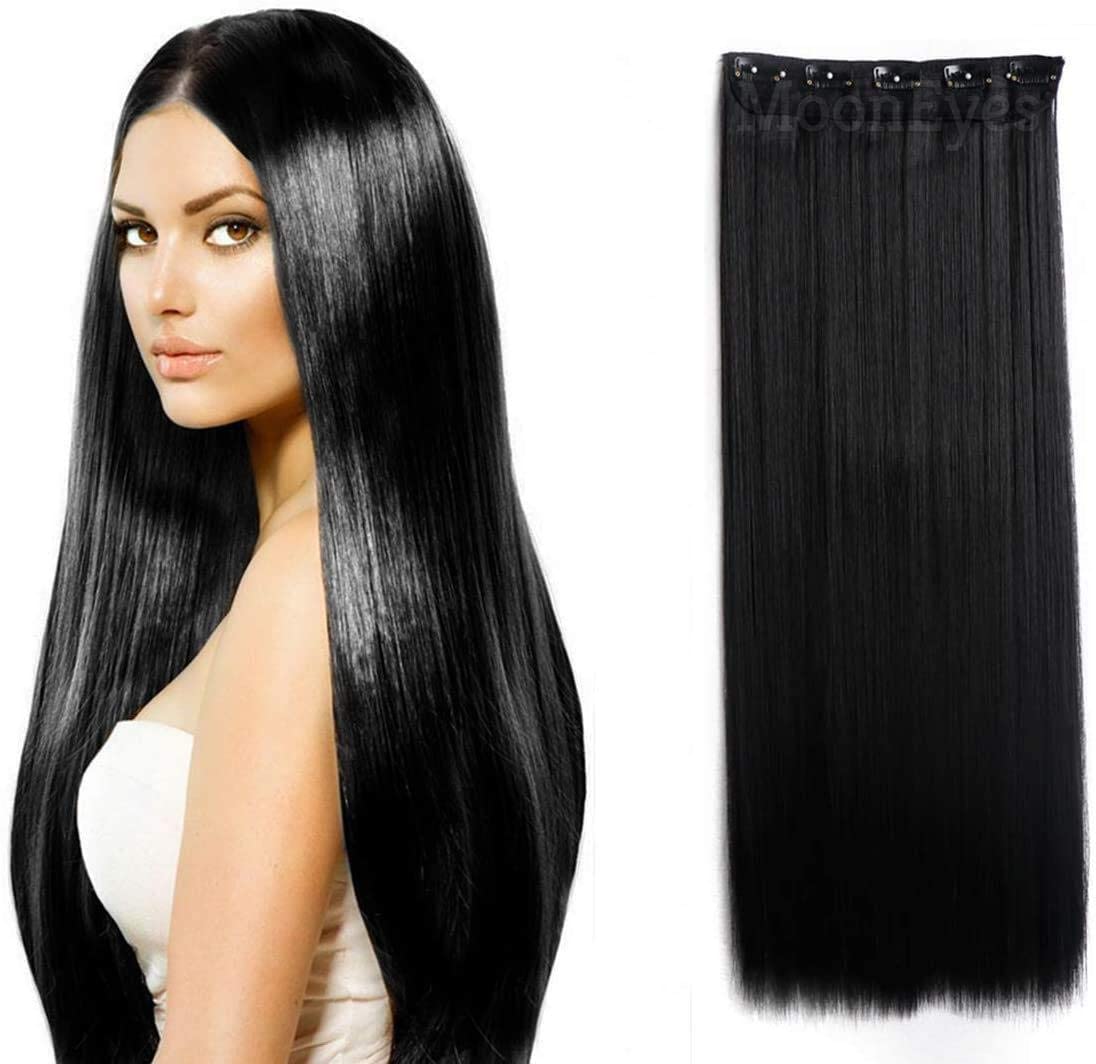 LTZ 24 Inch Straight Synthetic Hair Extensions for Women - Natural Black Clip-In Full Head Hairpieces | Perfect for Daily Styling, Parties & Special Occasions