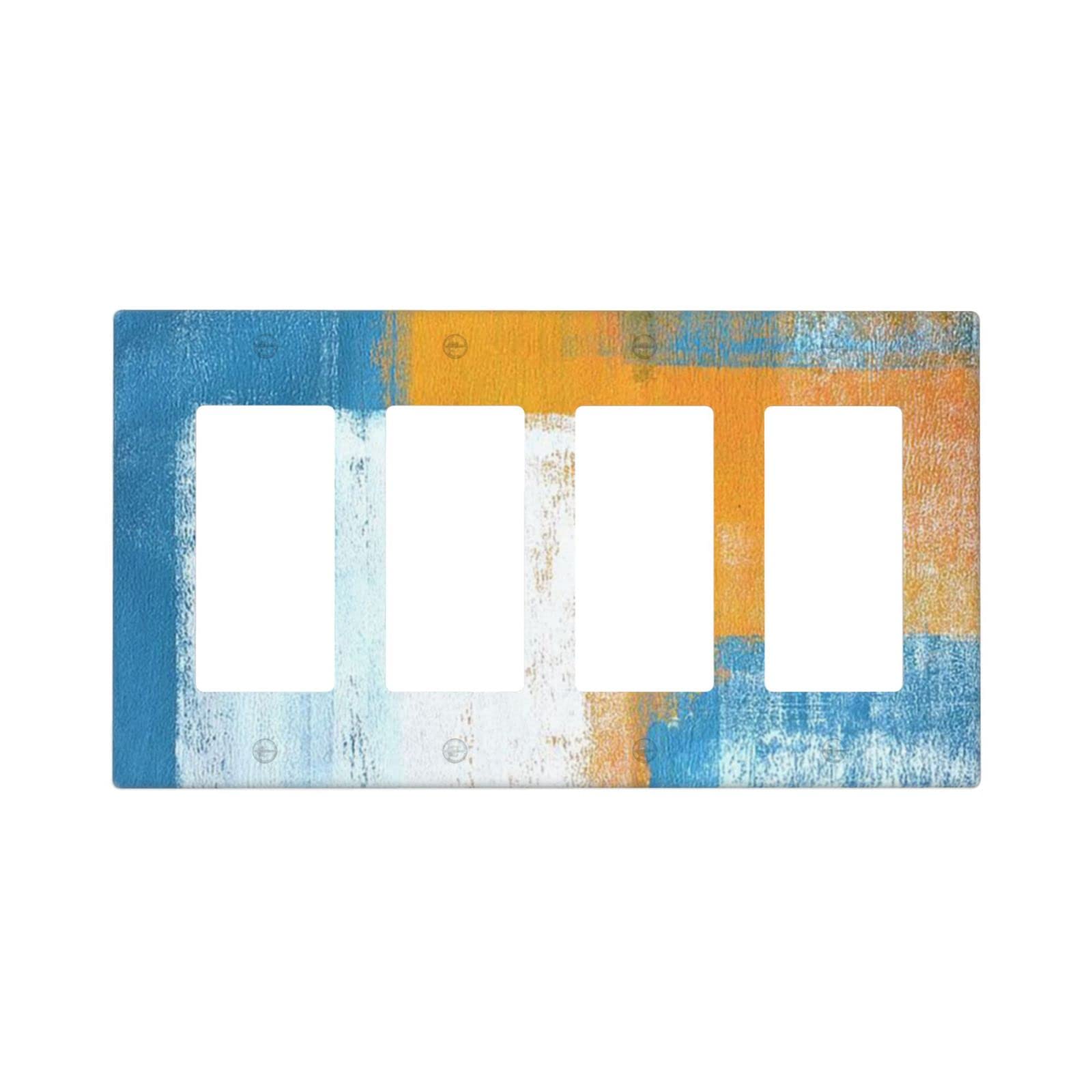 Abstract Orange Blue White Quad Rocker Light Switch Cover - Decorative 4 Gang Wall Plate - Funny Lightswitch Faceplate 4.5 x 8.0 Inch - Perfect for Home, Office & Kids Room Decor