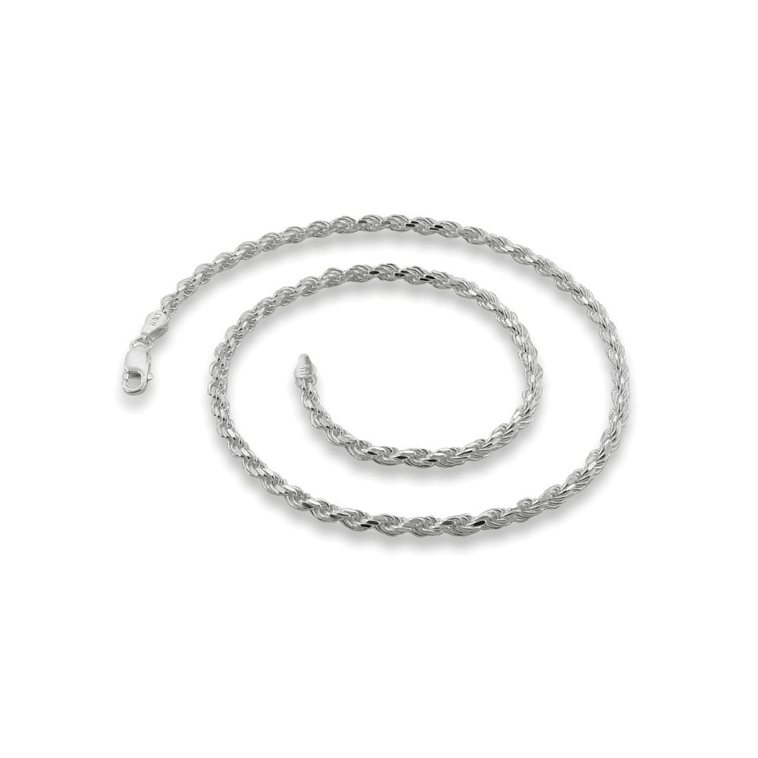 2.5MM 050 Rhodium Plated Rope Chain Necklace - .925 Sterling Silver, 7-28 Inches Adjustable Length - Perfect for Gifts, Layering & Everyday Wear