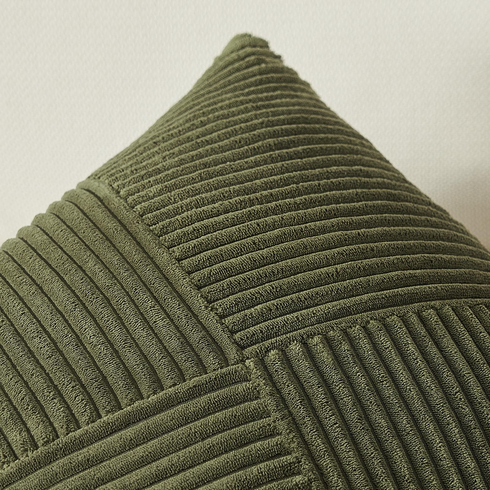 Topfinel Olive Green Decorative Throw Pillow Covers Set of 2 - 18x18 Inches (45x45 cm) Soft Corduroy Striped Patchwork Cushion Cases for Couch, Bed, Sofa - Boho Aesthetic Home Decor - Perfect for Living Room, Bedroom & Cozy Reading Nook
