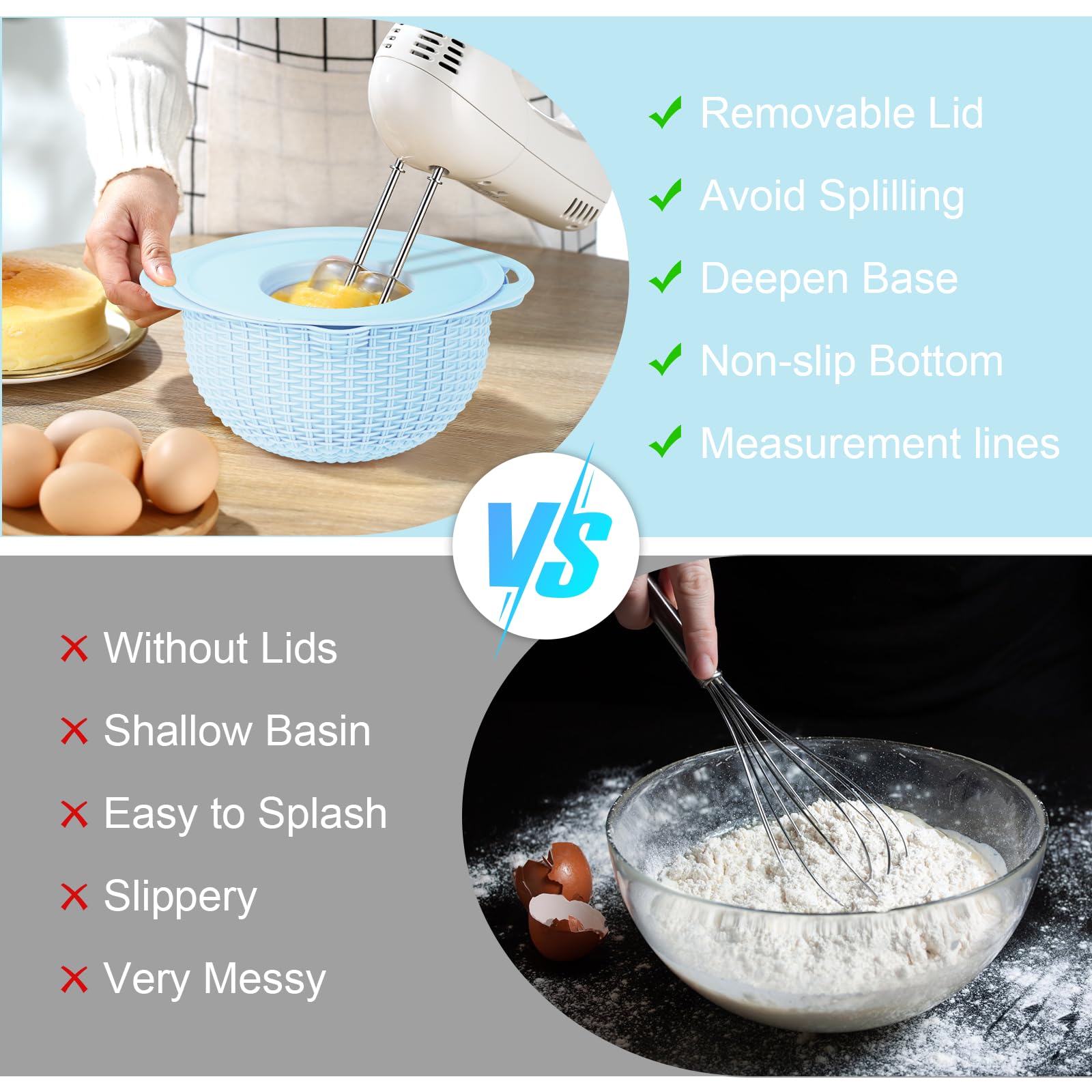 4-in-1 Rotating Colander and Mixing Bowl Set - Kitchen Strainer for Pasta, Rice, Fruits & Vegetables - Durable Food Wash Basket with Handle - Perfect for Meal Prep, Cooking & Washing Produce (Blue)