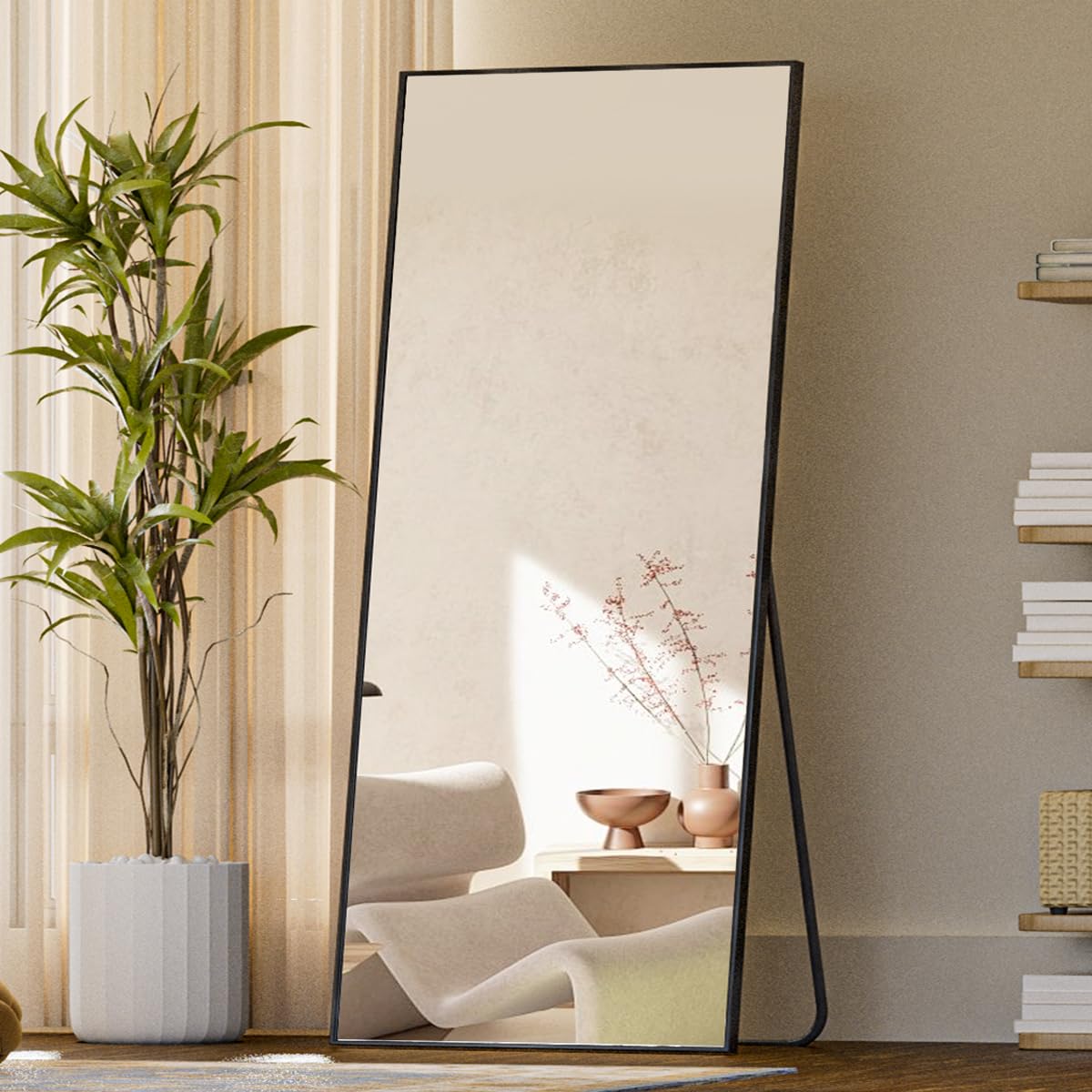Koonmi 71x26 Inch Full Length Floor Mirror - Standing, Hanging or Wall Leaning Full Body Mirror for Bedroom & Living Room - Black - Perfect for Home Decor, Outfit Checks and Dance Practice