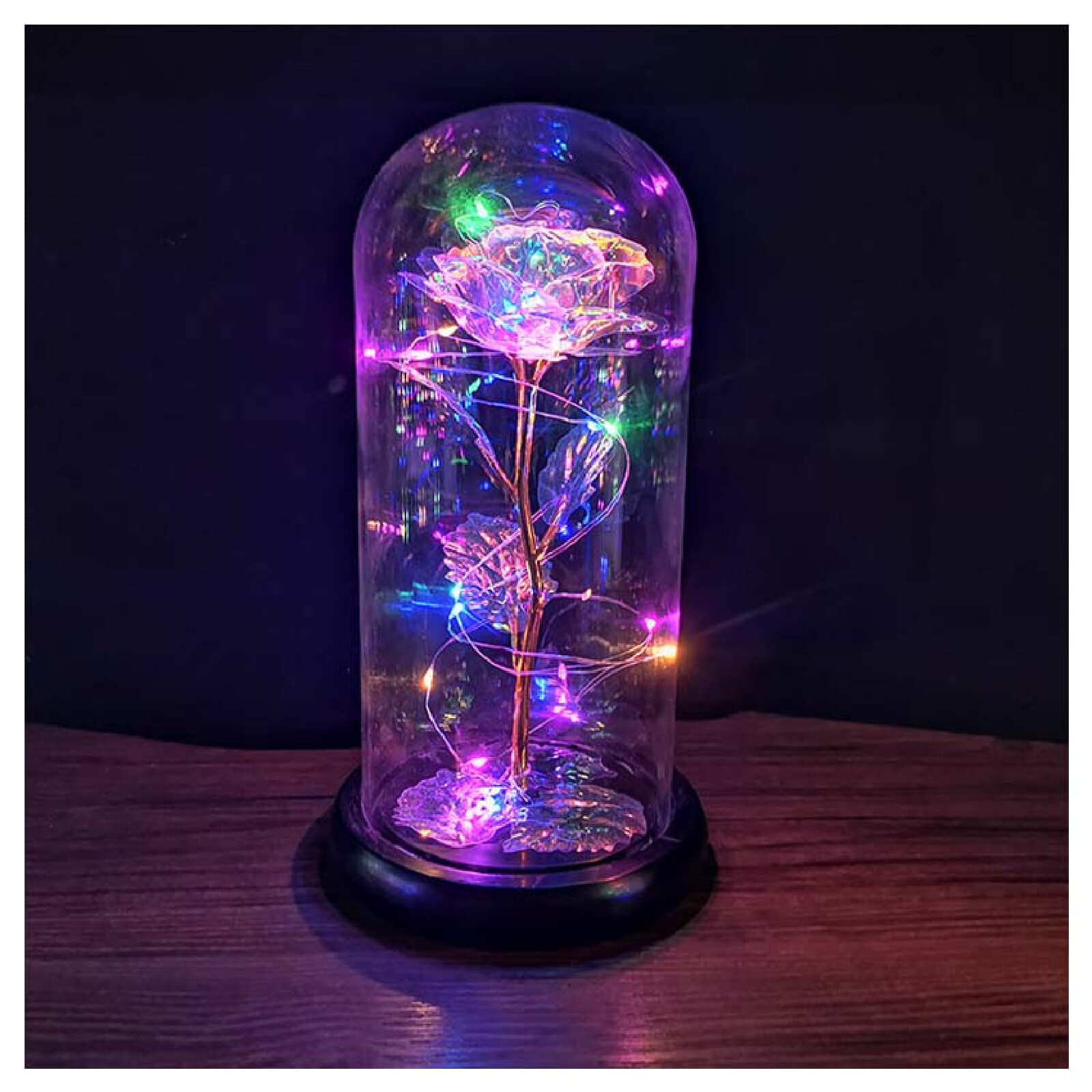 Eternal Rose in Glass Dome with LED Fairy Lights - Gold & Colored Light Up Artificial Flower for Women, Perfect for Valentine's Day, Anniversary, Wedding Centerpiece & Home Decor