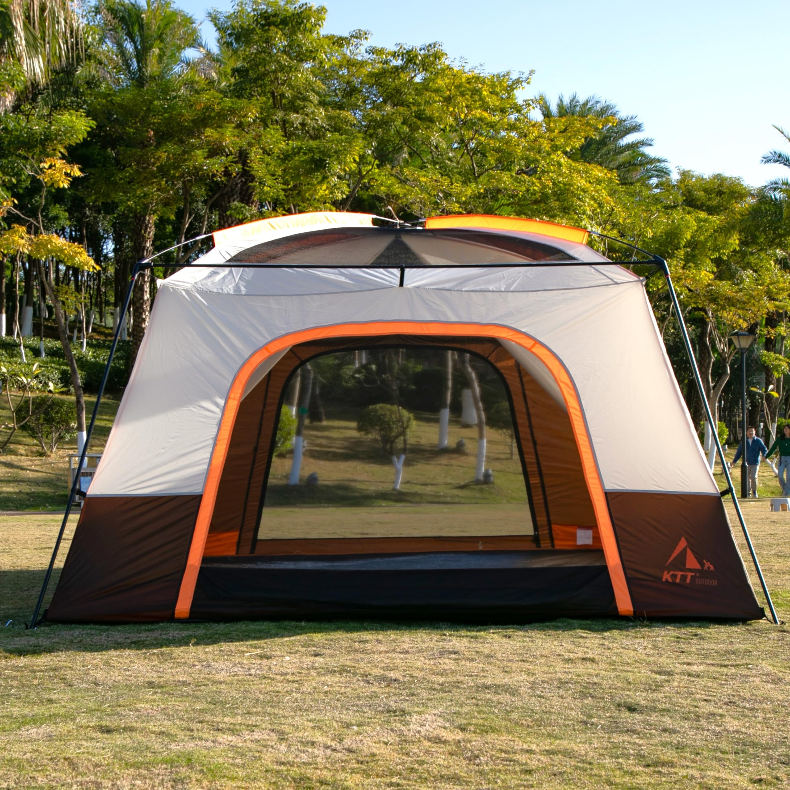 KTT Extra Large Family Cabin Tent for 10-14 People - 2 Rooms, 3 Doors & 3 Mesh Windows, Waterproof Double Layer Straight Wall Design - Perfect for Camping, Picnics, Family Gatherings & Outdoor Adventures