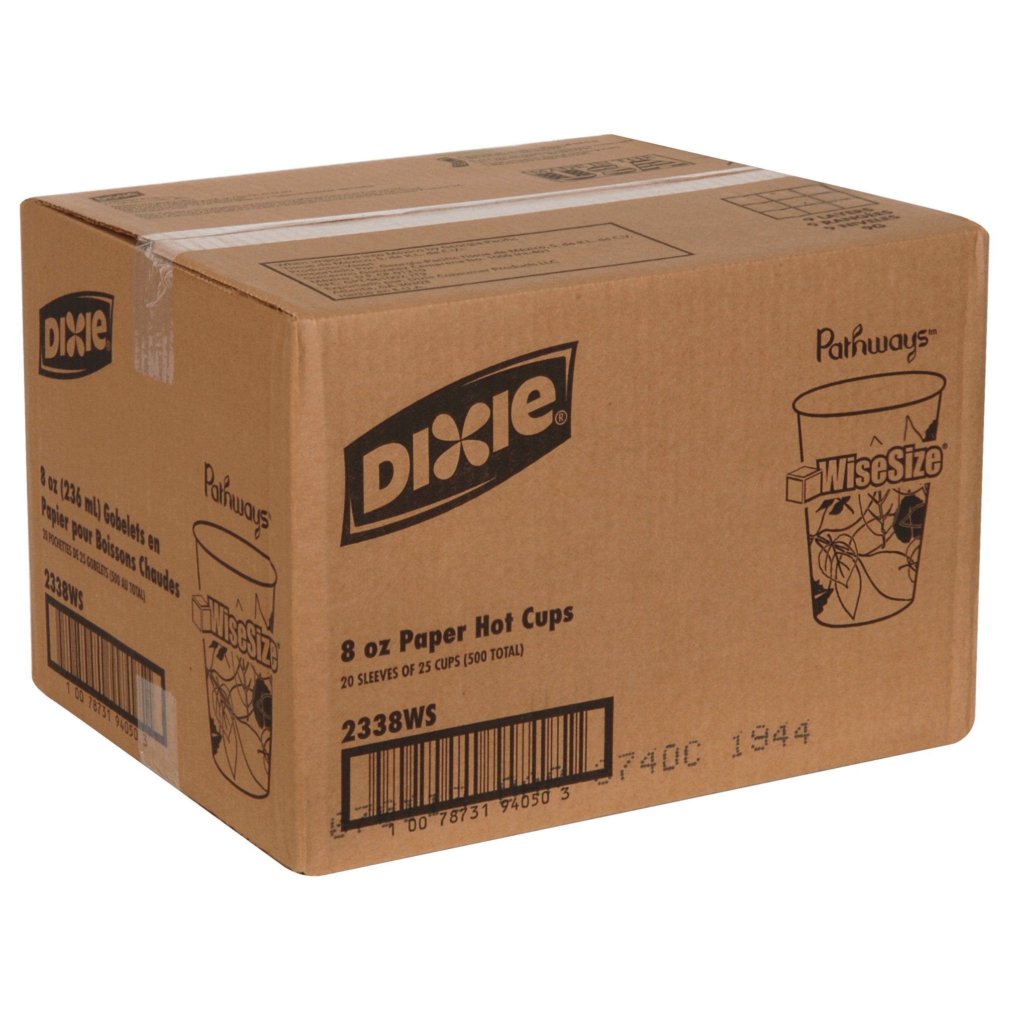 GP PRO Dixie 8 oz Disposable Paper Coffee Cups - 500 Count (20 Sleeves x 25 Cups) with Pathways Design - Perfect for Offices, Cafes, and Home Use - 2338WS