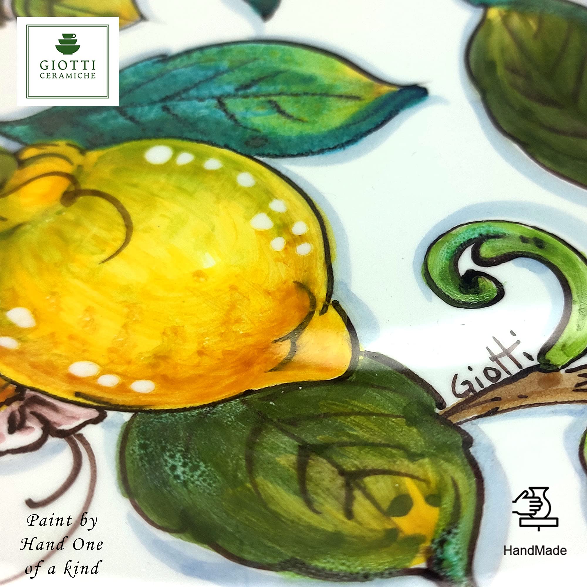 Italian Ceramic Dinnerware Set for 6 - Hand Painted Tuscan Pottery Plates & Bowls - Authentic Italian Kitchen Dishes - Lemon Print Home Decor - Perfect for Family Dinners & Entertaining Guests