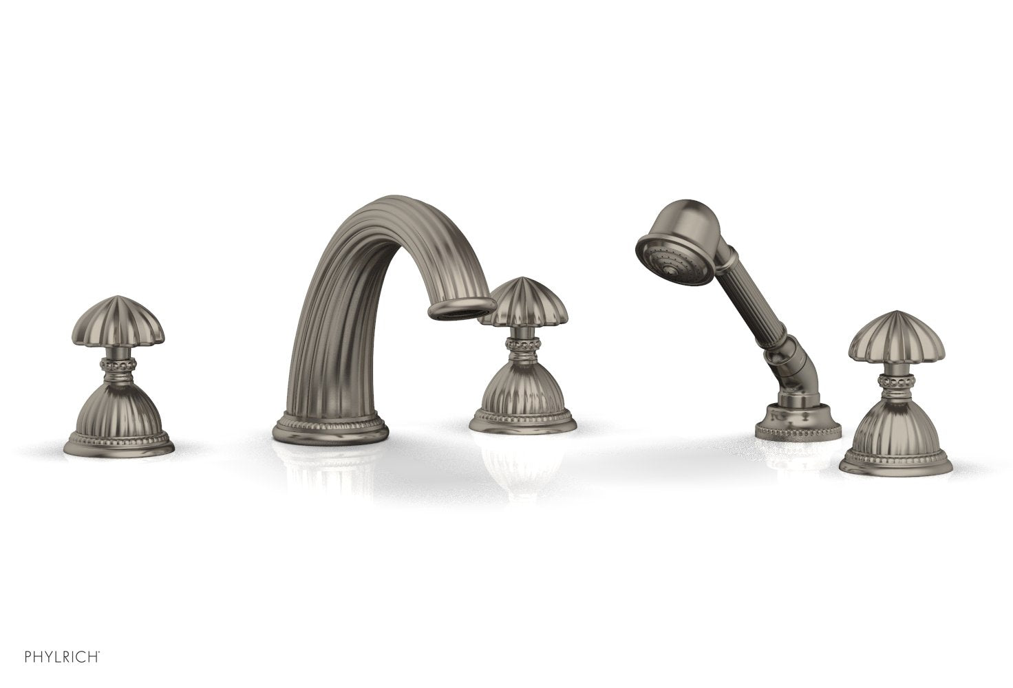 GEORGIAN & BARCELONA Deck Mounted Bathtub Faucet Set with Round Handles and Hand Shower K2361P1 - Perfect for Modern Bathroom Renovation and Spa-Like Experience