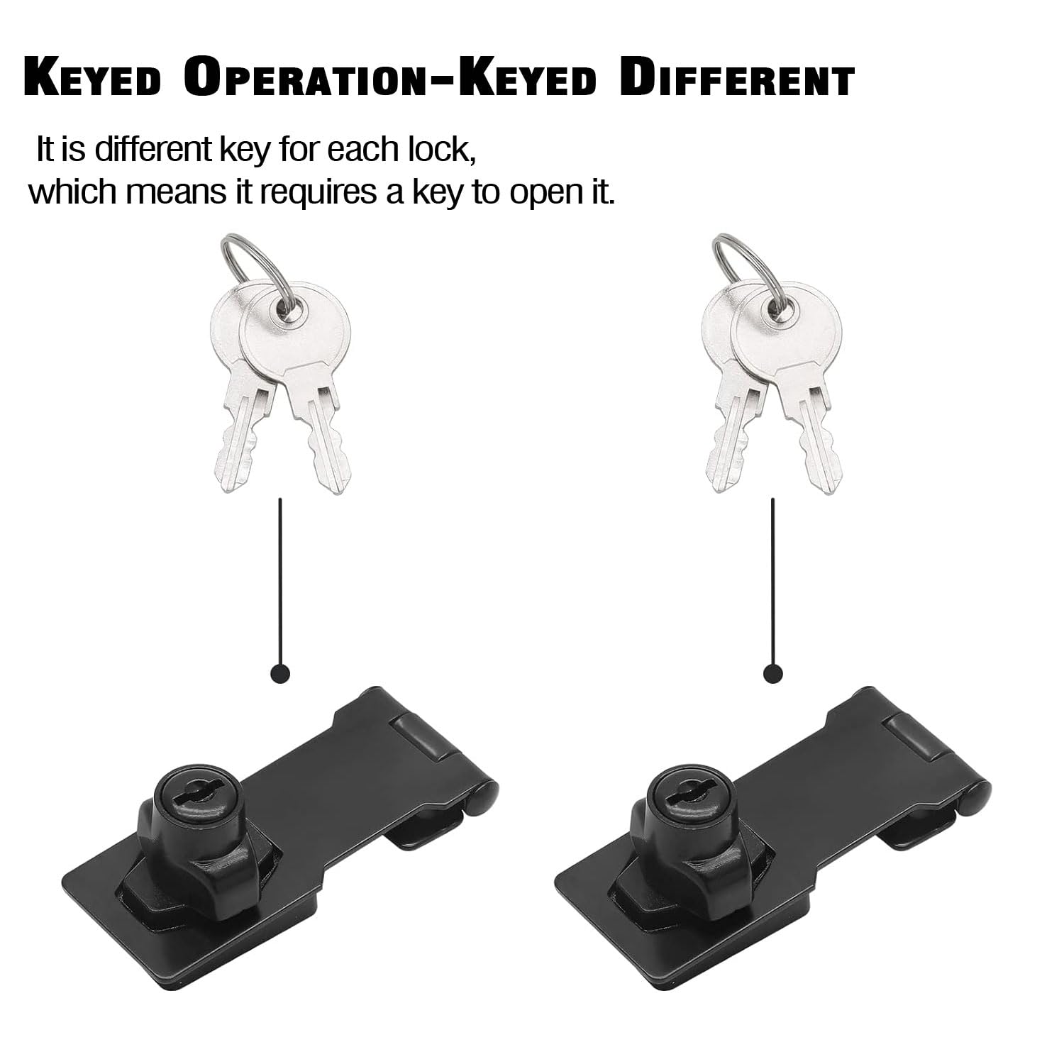 2-Pack Keyed Hasp Locks with Keys - 3 Inch Black Twist Knob Locking Hasp for Small Doors, Drawers, Cabinets, Toolboxes & Storage Boxes - Secure Your Home, Office, Garage & Shed
