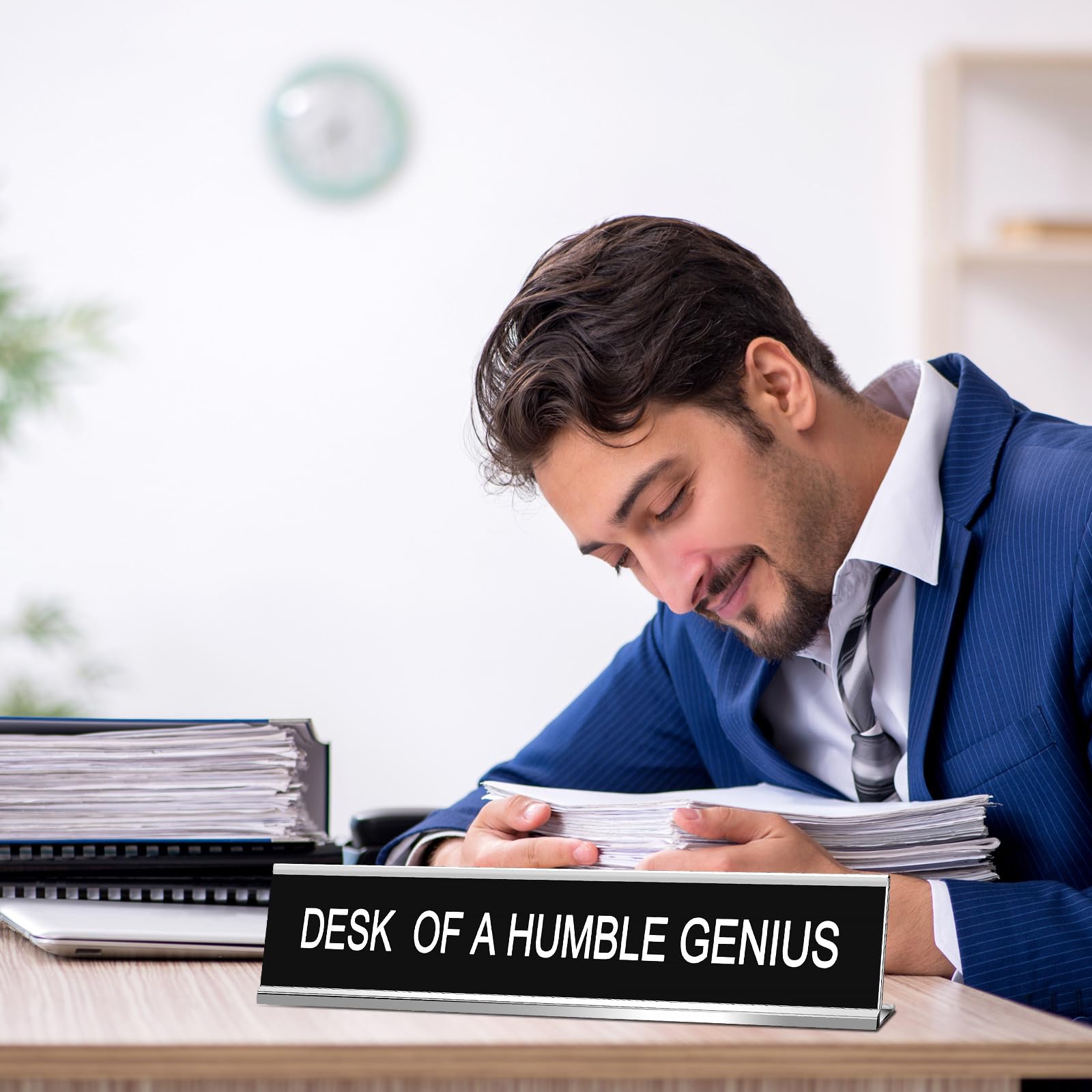 Funny Office Desk Sign - Novelty Nameplate Decor for Women & Men - Coworker Gift & Home Office Accessories - 10 x 2 Inch Humble Genius Plaque - Perfect for Work Desks, Home Offices & Gifts