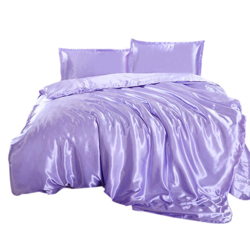 Silk Satin Duvet Set 3-Piece - King Size Lilac for Luxury Bedroom