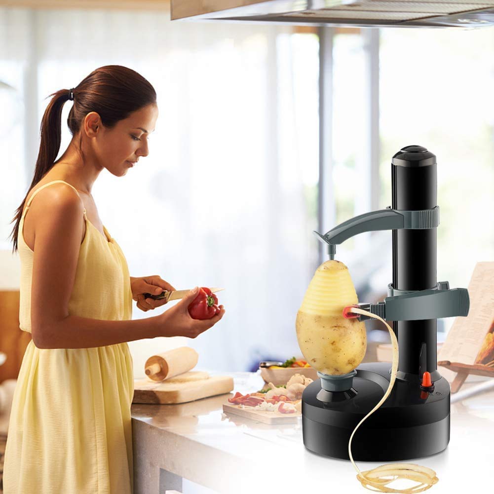 Electric Potato Peeler - Automatic Rotating Stainless Steel Vegetable & Fruit Peeler for Potatoes, Apples, Carrots - Kitchen Peeling Tool (Black) | Perfect for Home Cooking, Meal Prep & Commercial Kitchens
