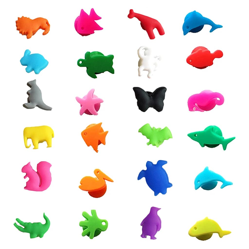 24-Piece Silicone Wine Glass Markers Set - Marine & Terrestrial Animal Themed Drink Charms for Party, Wedding & Event Glass Identification - Perfect for Cocktail Parties, BBQs & Social Gatherings