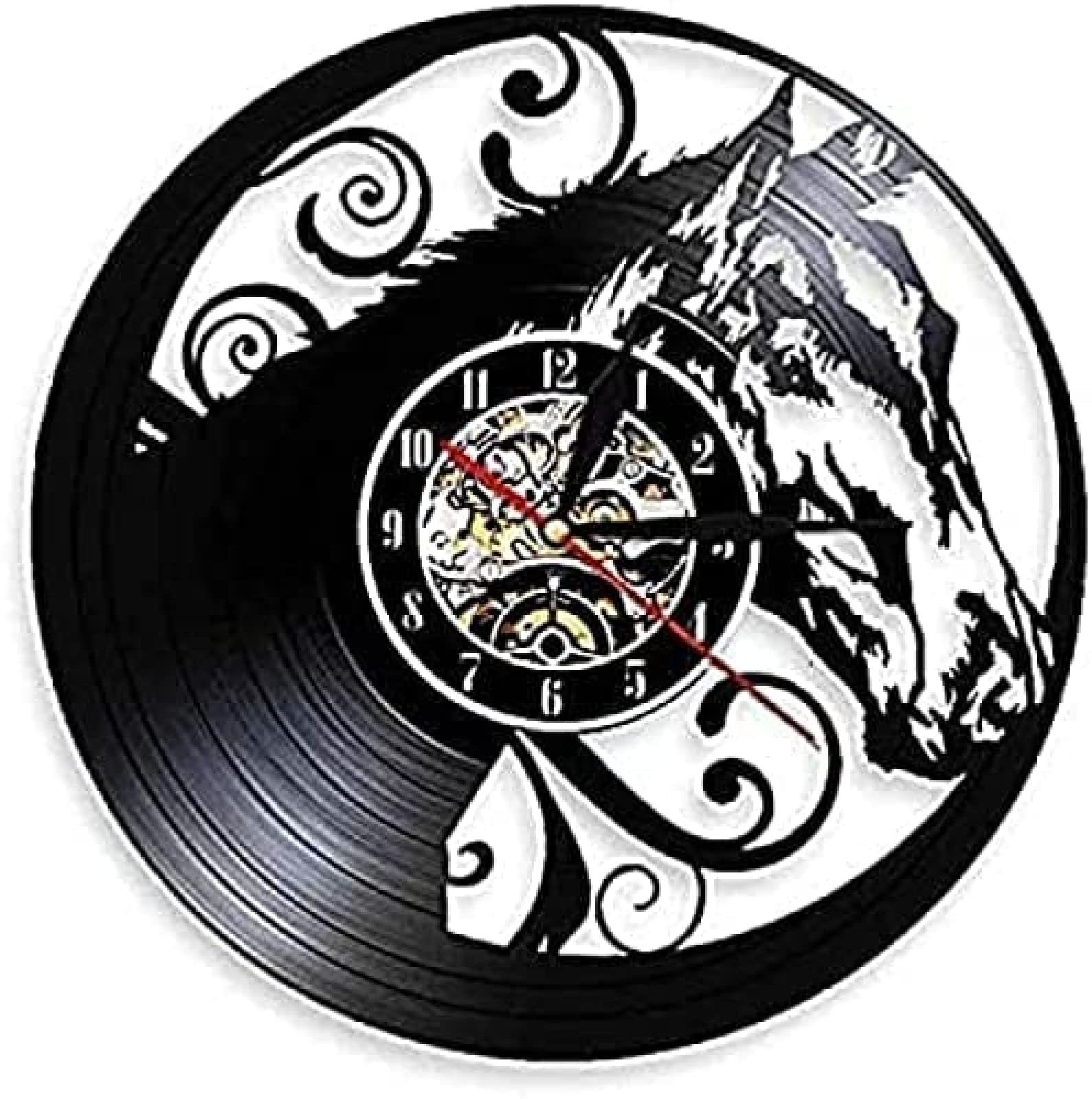 Vintage Vinyl Record Wall Clock with Regal Horse Head & LED Lights - 12 Inch Wild Nature Animal Head Modern LED Wall Art for Living Room, Bedroom, Office Decor