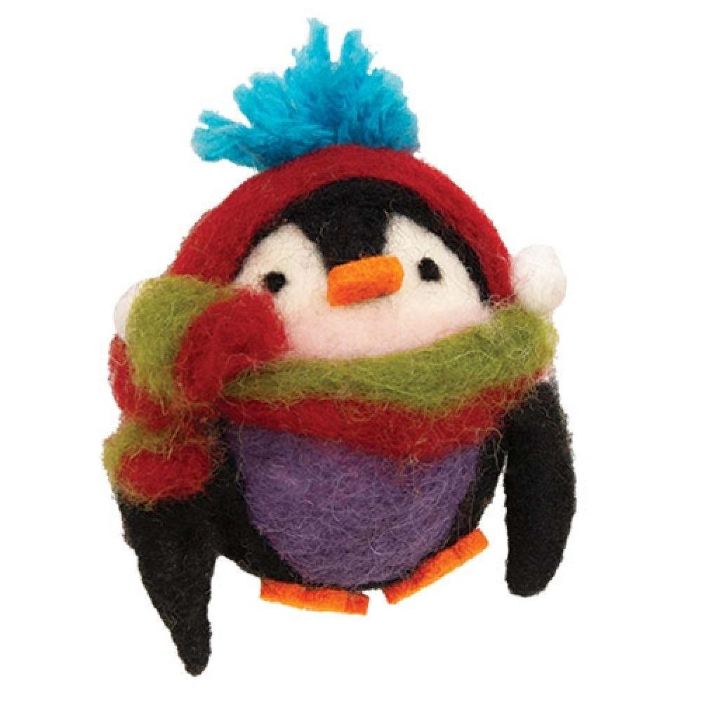 Adorable Penguin Felted Earmuff Ornament - Handmade Winter Holiday Decoration for Christmas Tree, Gift & Home Decor