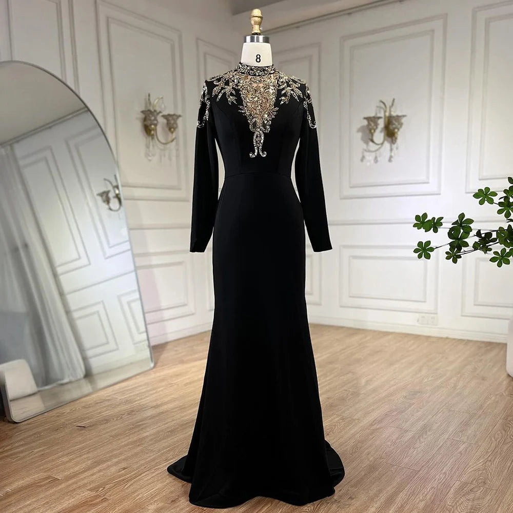 Luxury Dubai Satin Mermaid Evening Dress with Beaded Detail - Arabic Style Wedding Gown for Women 2025 | Perfect for Bridal Party, Red Carpet & Formal Events - LA72354