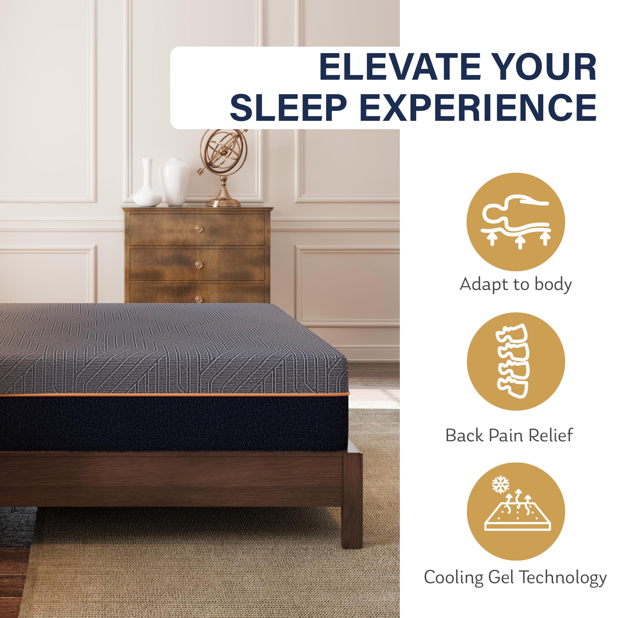 EGOHOME 12 Inch Queen Mattress - Copper Gel Cooling Memory Foam Mattress for Back Pain Relief, Therapeutic Double Mattress Bed in a Box, CertiPUR-US Certified (60x80x12, Black) | Perfect for Hot Sleepers & Pressure Relief in Bedrooms, Guest Rooms & Apartments