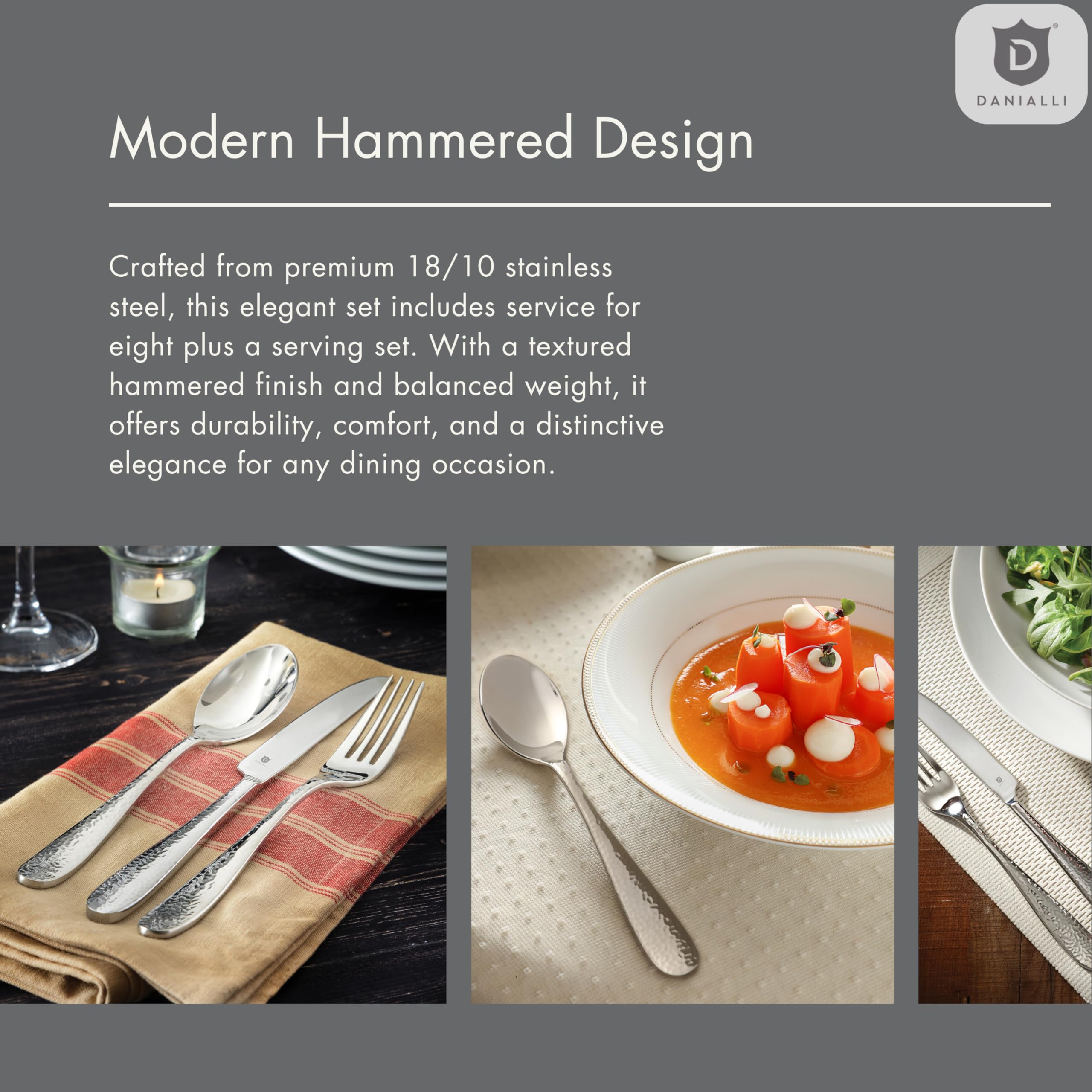 Premium Fidenza Hammered Silverware Set - 18/10 Stainless Steel Flatware Set for 6 - Elegant Dinnerware Cutlery Set with Knives, Forks & Spoons (30-Piece) - Perfect for Wedding Gifts, Fine Dining & Holiday Entertaining