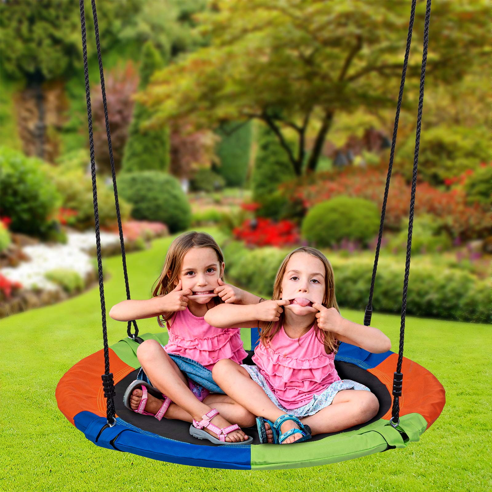Sunnyglade 40 Inch Heavy-Duty Kids Saucer Tree Swing - 600D Oxford Fabric Platform Seat with Steel Frame & Carabiner Hooks (550 lb Capacity) - Perfect for Backyard Play, Parks, and Outdoor Family Fun