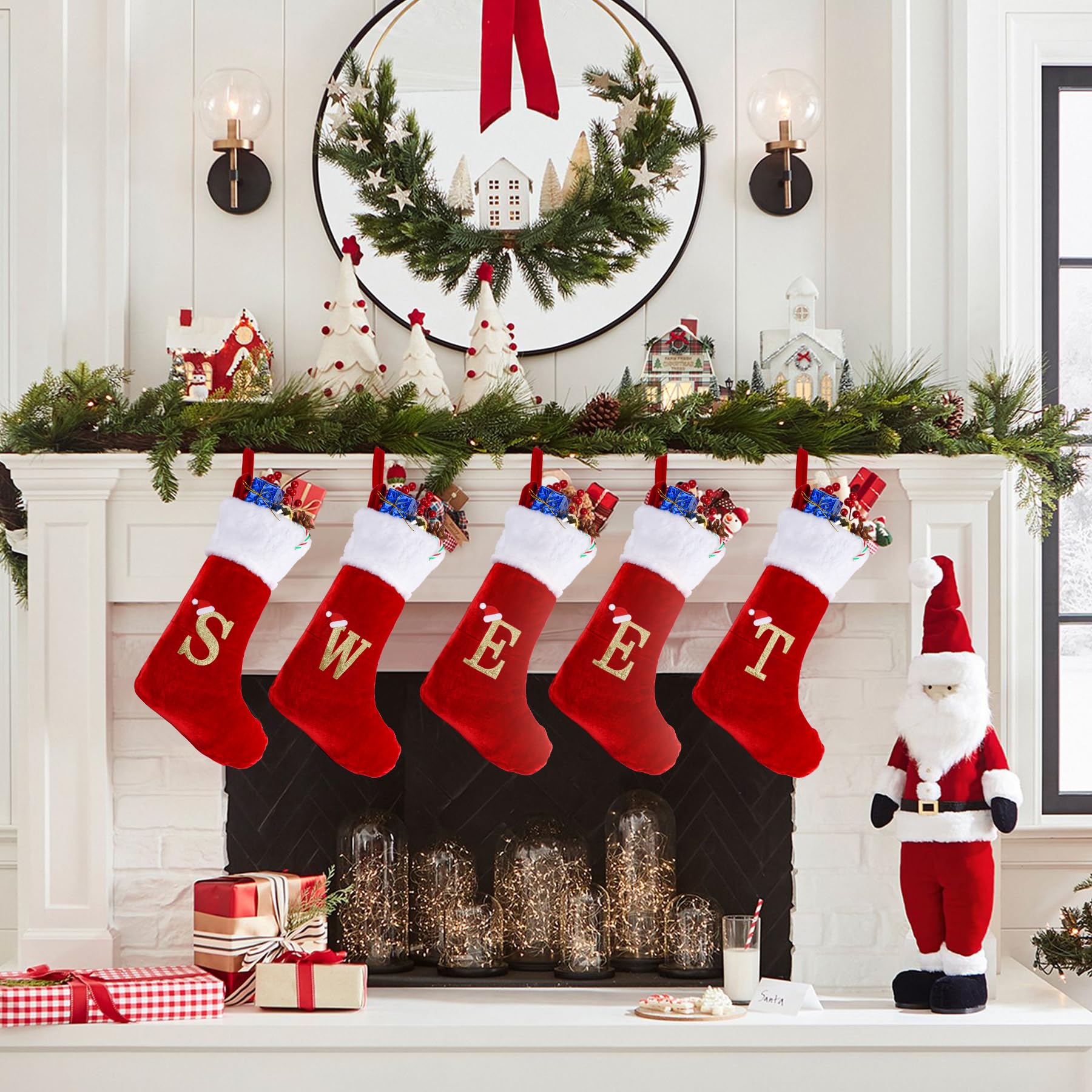 Personalized 20 Inch Red Velvet Christmas Stocking with Monogram Letter J - Large Soft Plush Holiday Stocking for Fireplace, Xmas Tree Decor - Perfect for Family Gifts & Cozy Winter Celebrations
