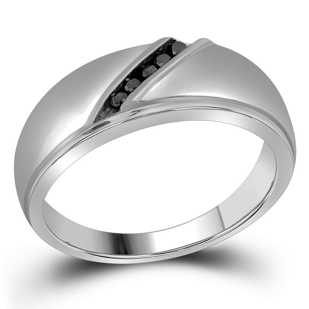 10K White Gold Black Round Diamond Men's Wedding Band Ring - Channel Setting (1/8 cttw) - Perfect for Engagement, Anniversary & Special Occasions