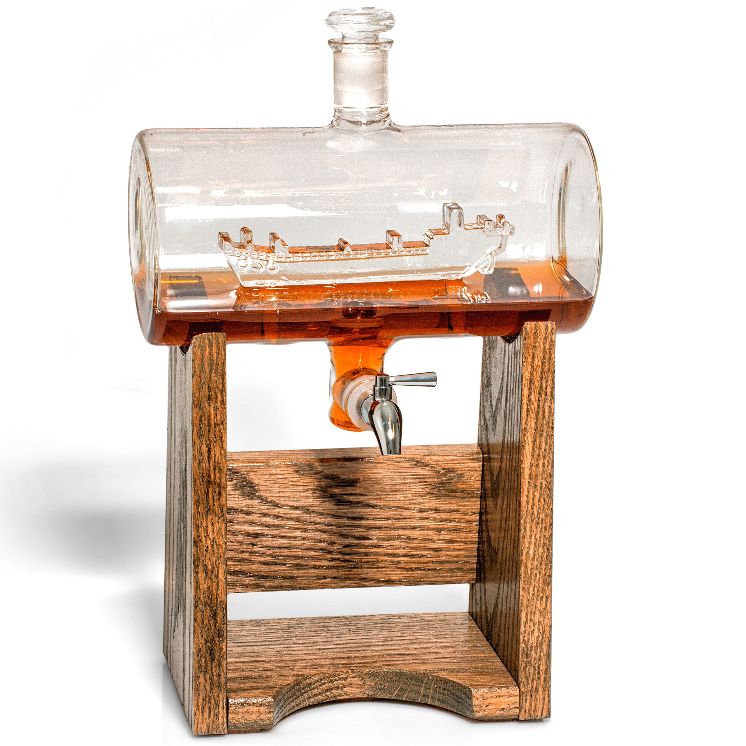 Premium LST Liquor Decanter - 1150ml Glass Whiskey Decanter Set for Scotch, Bourbon, Vodka, Rum & Wine - Elegant Landing Ship Design - Perfect for Home Bar, Gifts & Entertaining