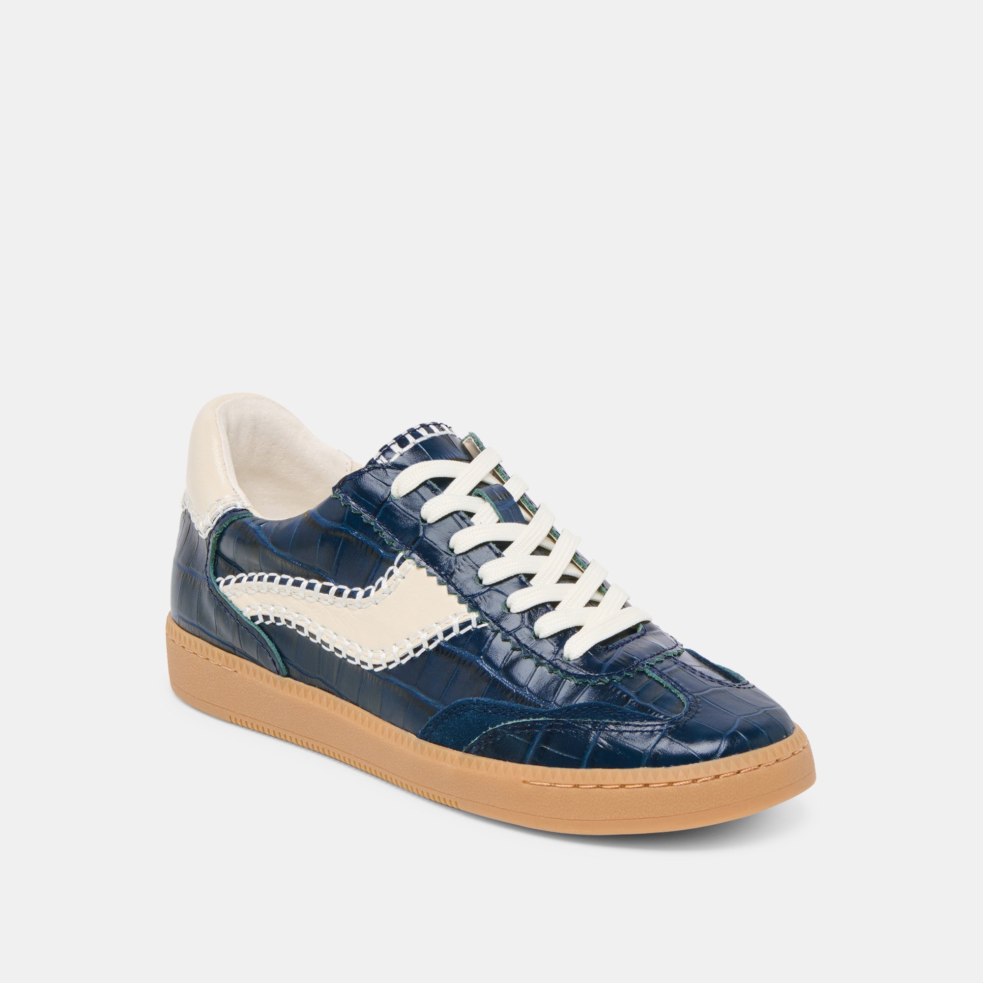 Stylish Stitch Sneakers in Ink Crocodile Embossed Leather - Perfect for Casual Wear, Street Fashion & Everyday Comfort