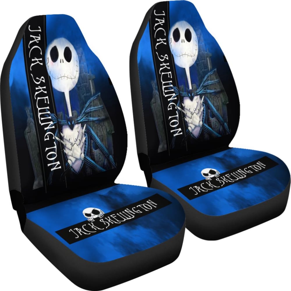 2Pcs Jack Skellington Car Seat Covers for Disney Fans - Universal Fit 98-101819 - Perfect for Halloween & Christmas Decorations