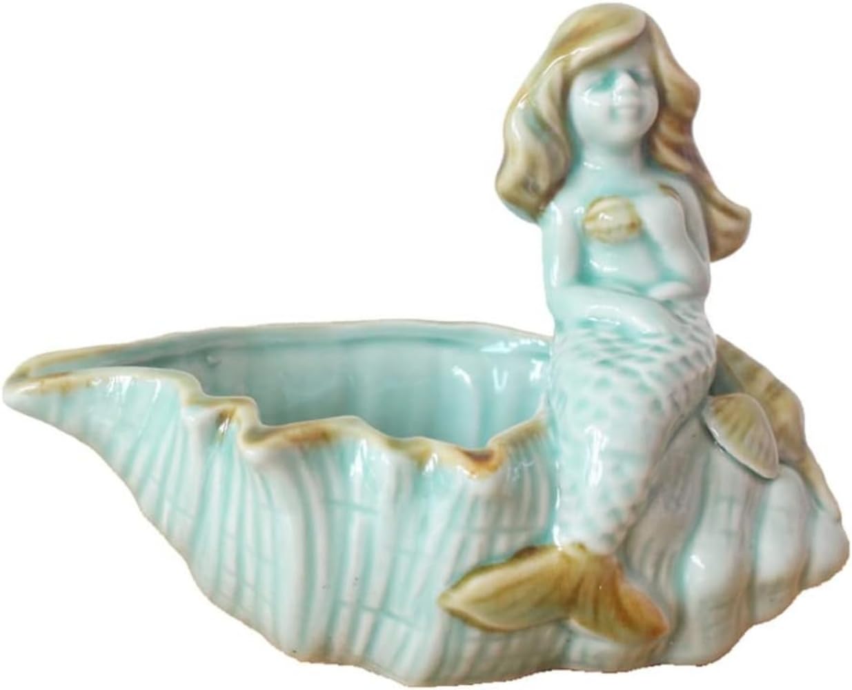 2-Pack White Ceramic Modern Flower & Succulent Planter Pots with Mermaid Figurine - Elegant Home & Garden Decor for Cactus, Plants, and Indoor/Outdoor Display