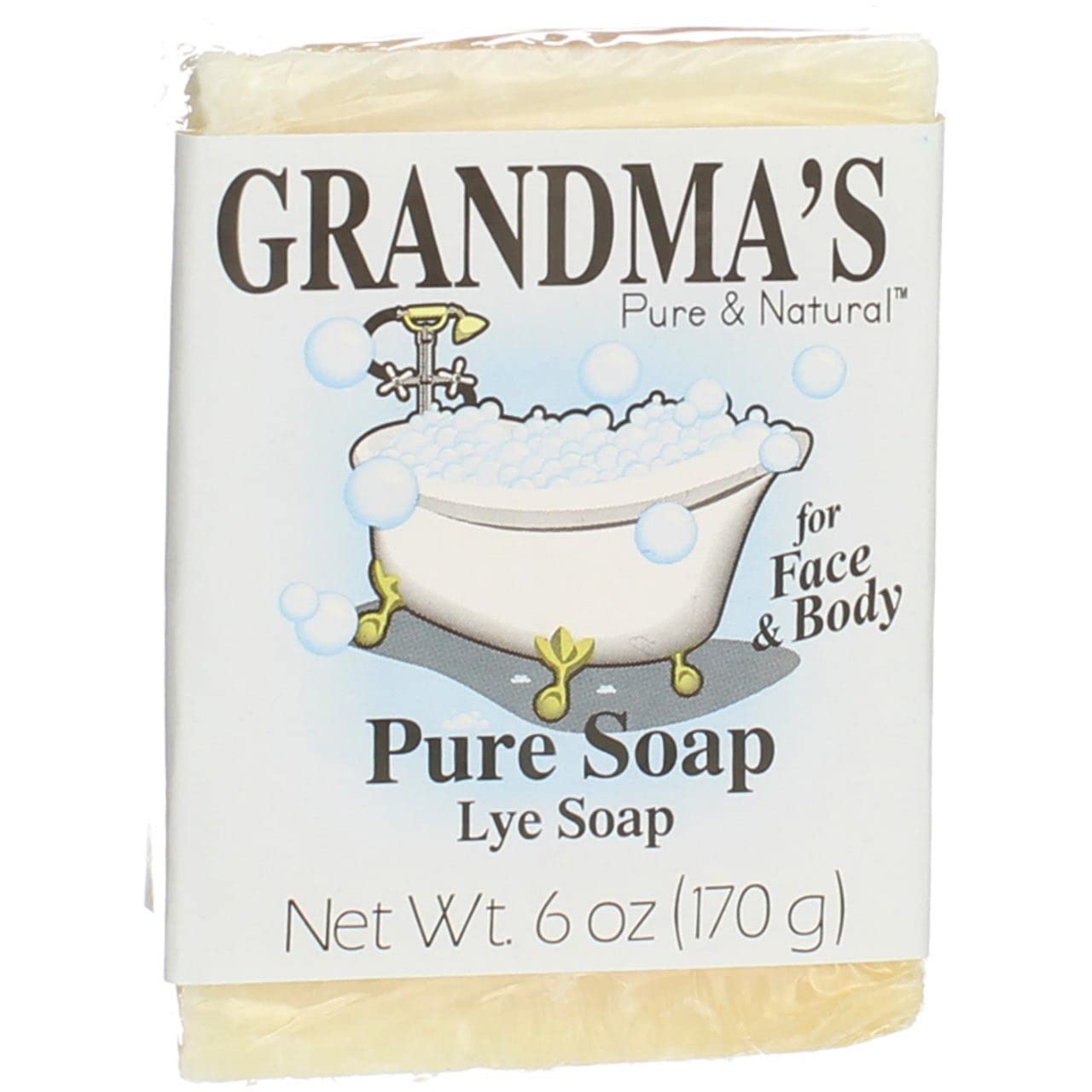 Grandma's Pure Lye Soap Bar - 6.0 oz Unscented Face & Body Wash - Natural Cleanser with No Detergents, Dyes or Fragrances - Pack of 6 (60018) - Ideal for Sensitive Skin, Eczema & Daily Gentle Cleansing