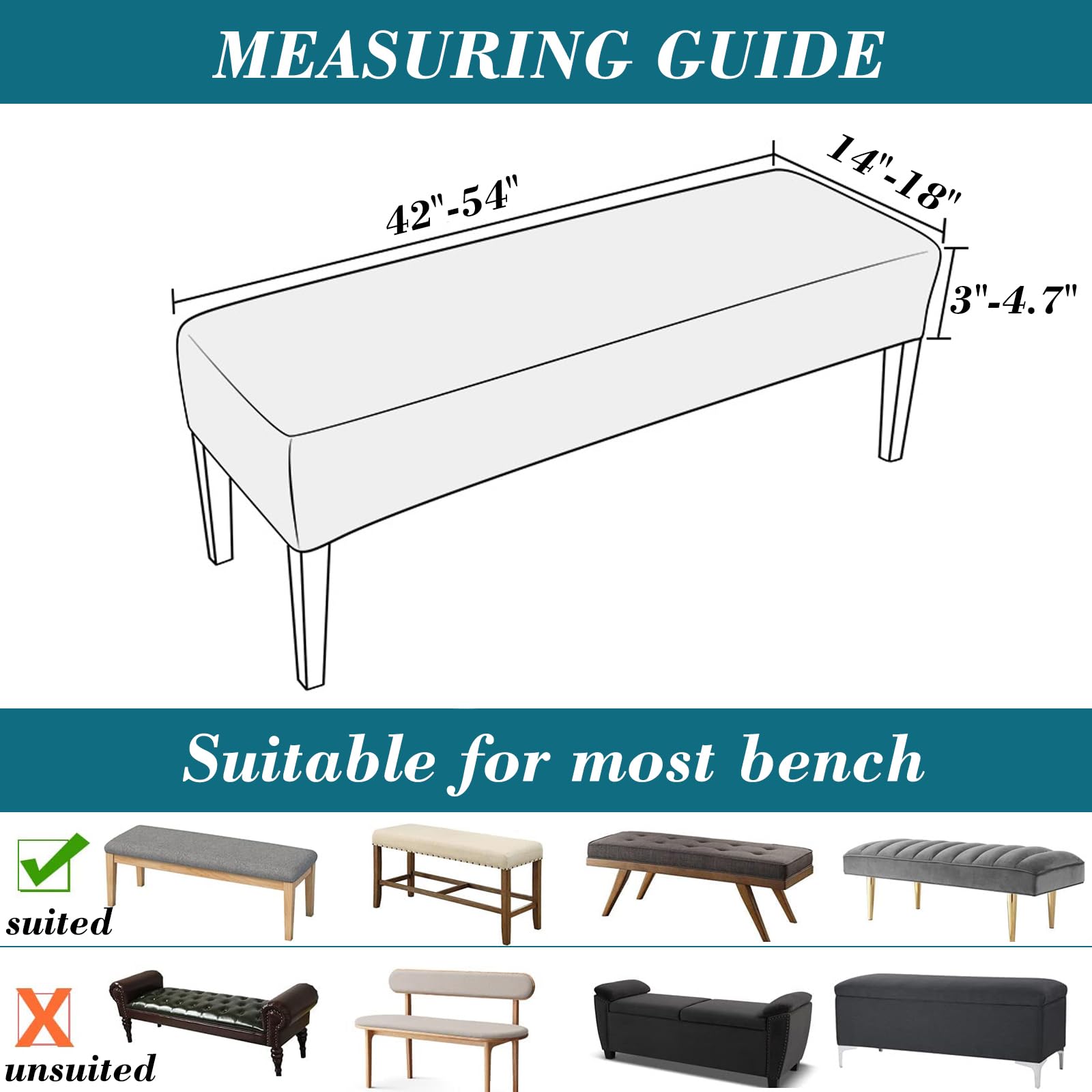 Waterproof PU Dining Bench Covers - Stretchable, Washable & Removable Slipcovers for Kitchen, Living Room & Bedroom - Perfect for Home, Restaurant & Office Use (Gray)