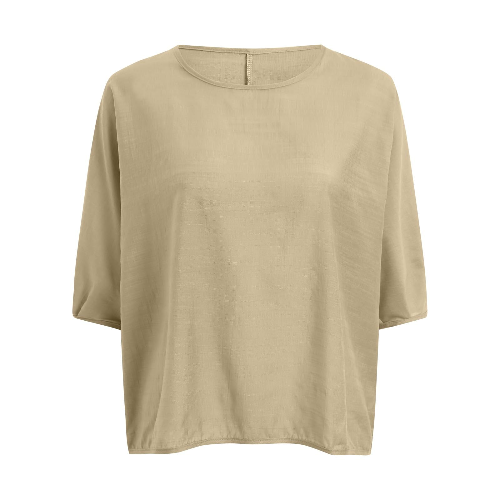 Women's 3/4 Sleeve Floral Print Linen Tunic Top - Casual Crew Neck Loose Blouse for Spring & Summer Outfits, Beach Cover-Up, and Boho Style Fashion