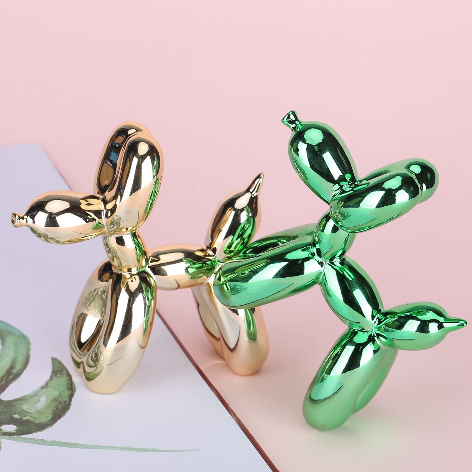 Green Balloon Dog Sculpture - Modern Preppy Room Decor, Cute Animal Statue for Shelf, Desk & Office - Gold Home Decor Accent for Bedroom, Living Room & Workspace