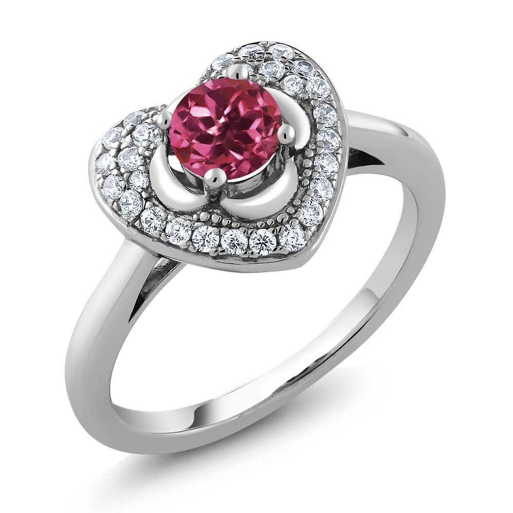 0.77 Ct Natural Pink Tourmaline Heart Ring in 925 Sterling Silver for Women - Romantic Gift for Valentine's Day, Anniversary & Special Occasions