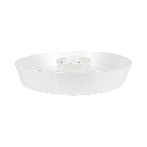 White Ceramic Chip and Dip Serving Platter - Perfect for Parties, Entertaining, and Snacking at Home