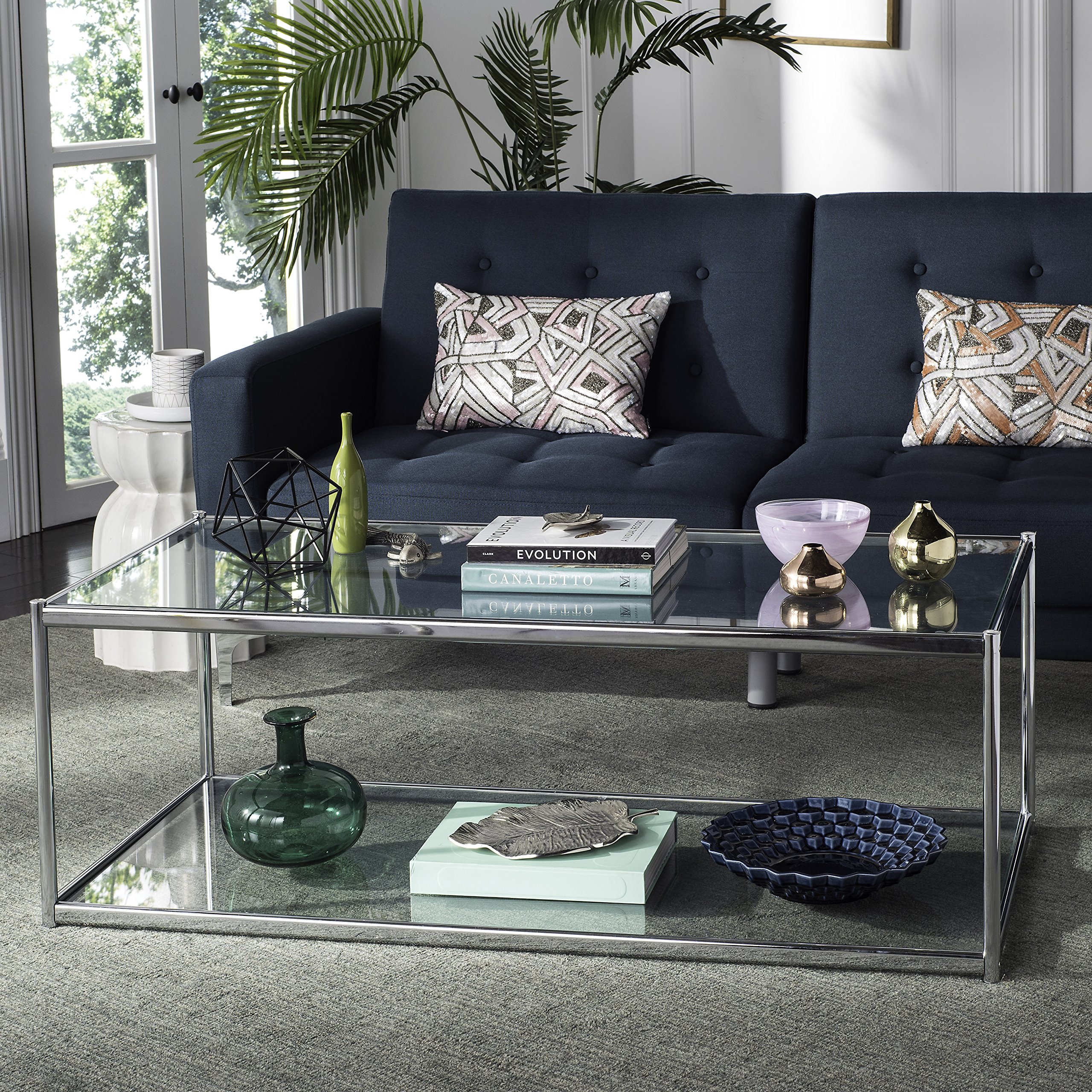 Safavieh Zola Modern Chrome and Glass Rectangle Coffee Table - Stylish Living Room Centerpiece for Home Decor
