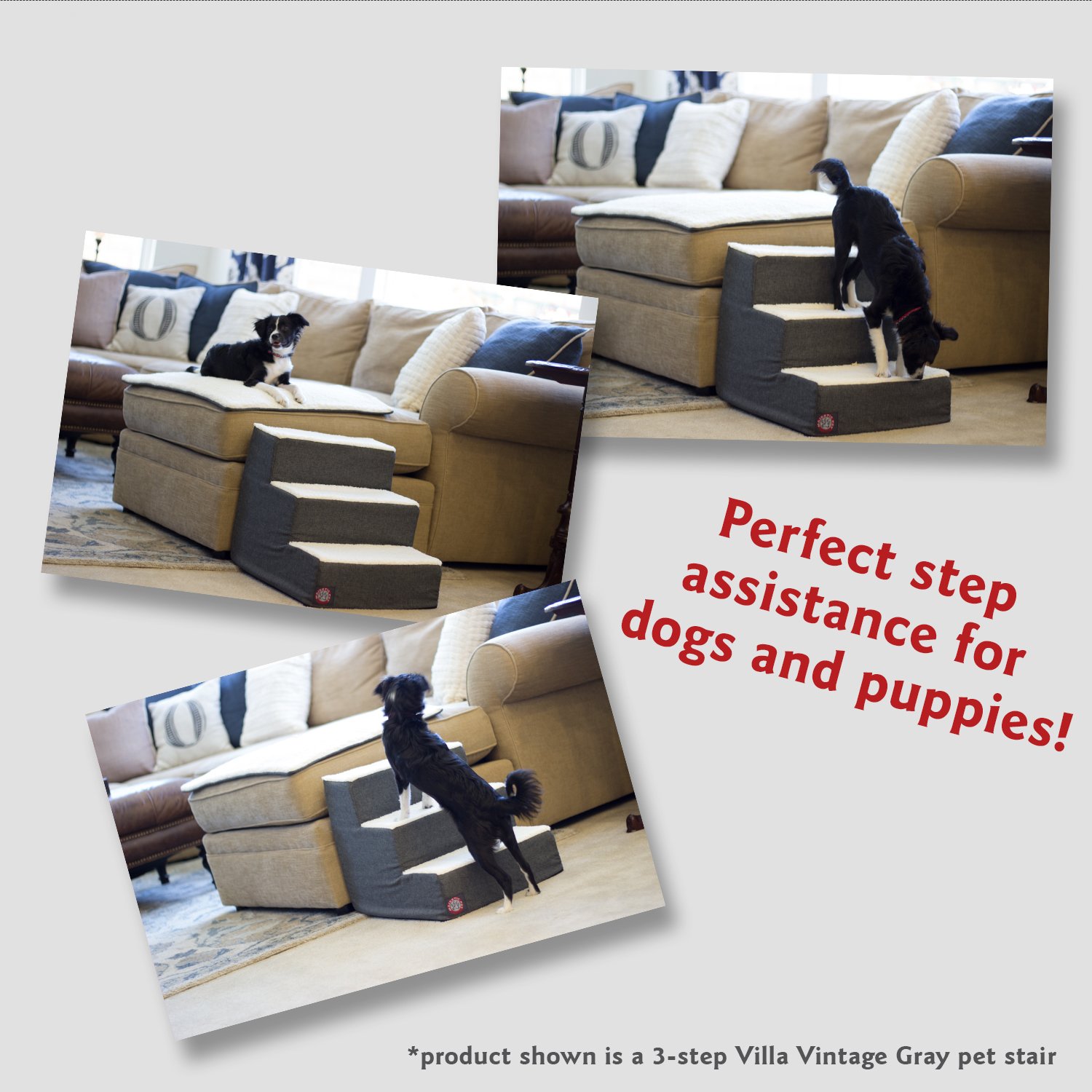 Majestic Pet 3-Step Portable Dog Stairs for Small Dogs - Supports Up to 250 lbs - Machine Washable Cover - Suede Chocolate - Pet Steps for High Beds & Sofas - Perfect for Elderly Pets & Post-Surgery Recovery